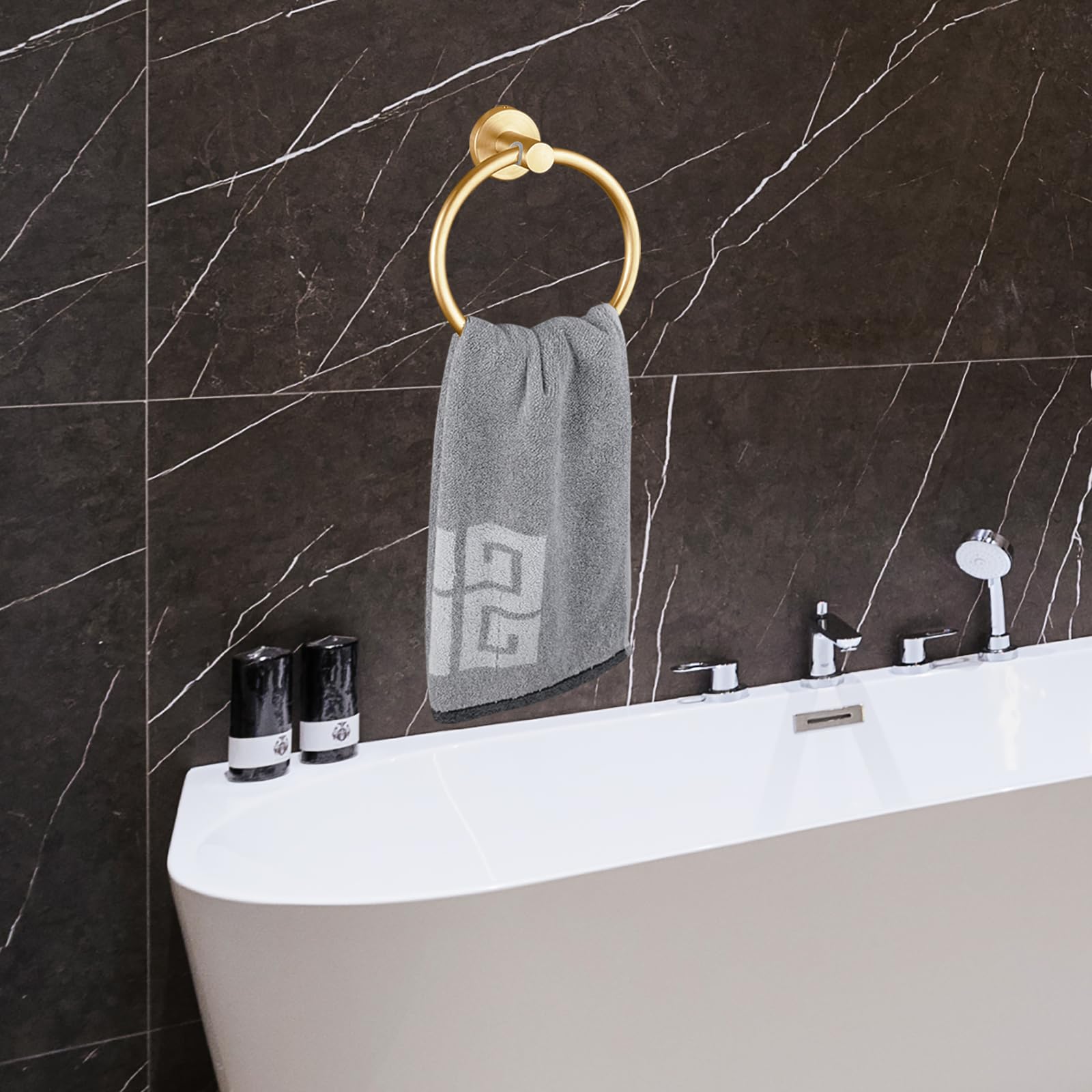 Stainless Steel Towel Ring - Wall Mounted Bathroom & Kitchen Towel Holder - Round Gold Towel Rack for Modern Home Decor - Perfect for Bathrooms, Kitchens & Spa Areas