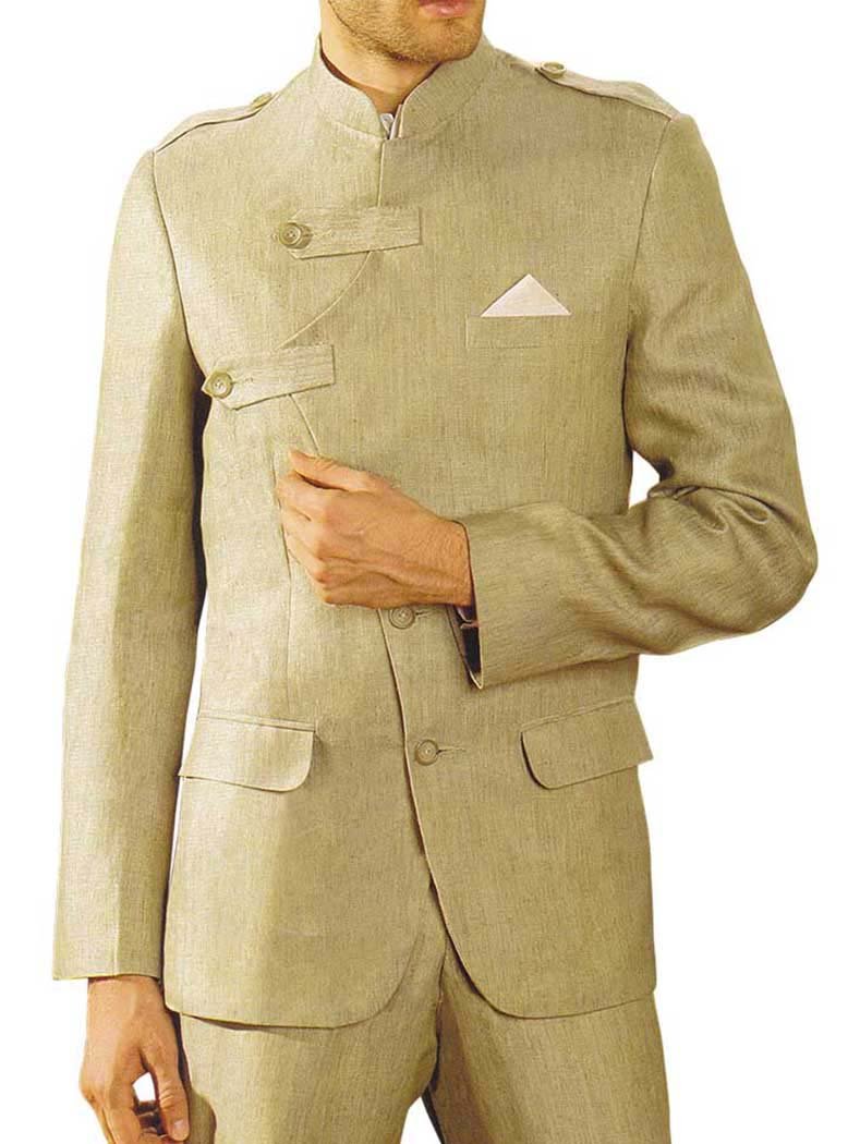 INMONARCH Men's Tan Linen 3 Piece Suit for Wedding, Summer Business Attire & Formal Occasions - Lightweight Breathable Blazer, Vest & Pants Set (LS32)