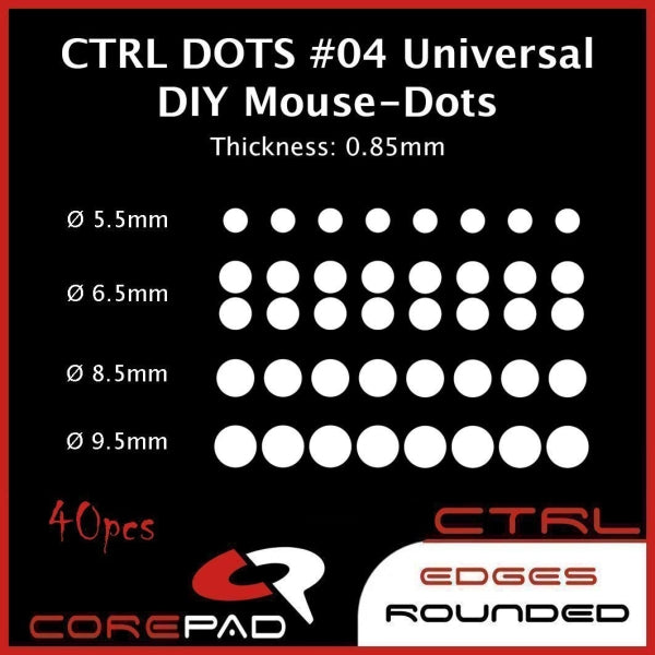 Corepad Skatez CTRL Mouse Feet #04 Universal DIY Dots - Premium Mouse Skates for Gaming & Productivity - Perfect for Esports, Office Work & Smooth Tracking on Hard & Cloth Mouse Pads