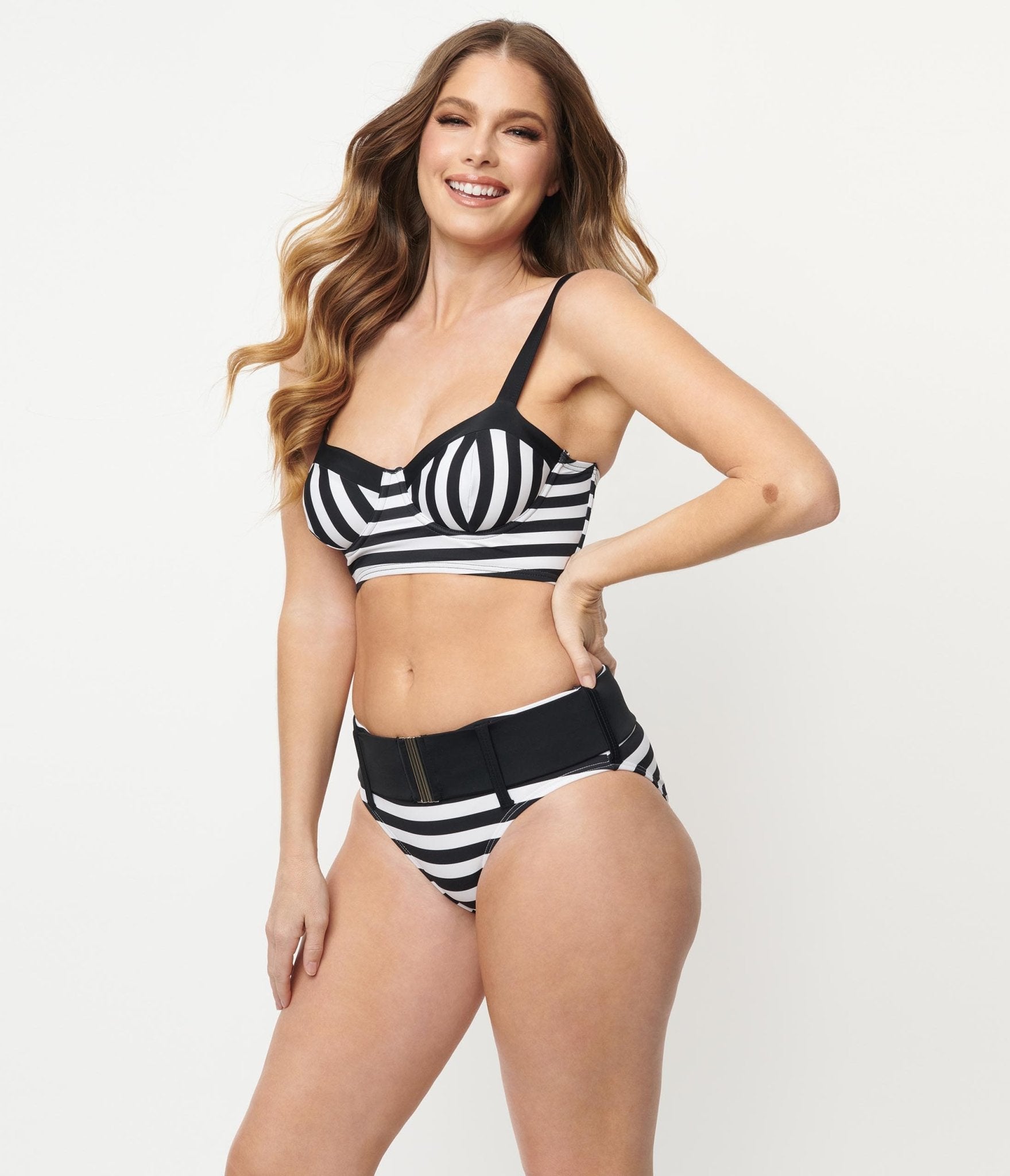 Vintage Black & White Striped Marlene Crop Swim Top - Retro High Waist Bikini Top for Women - Perfect for Beach, Pool & Summer Vacations