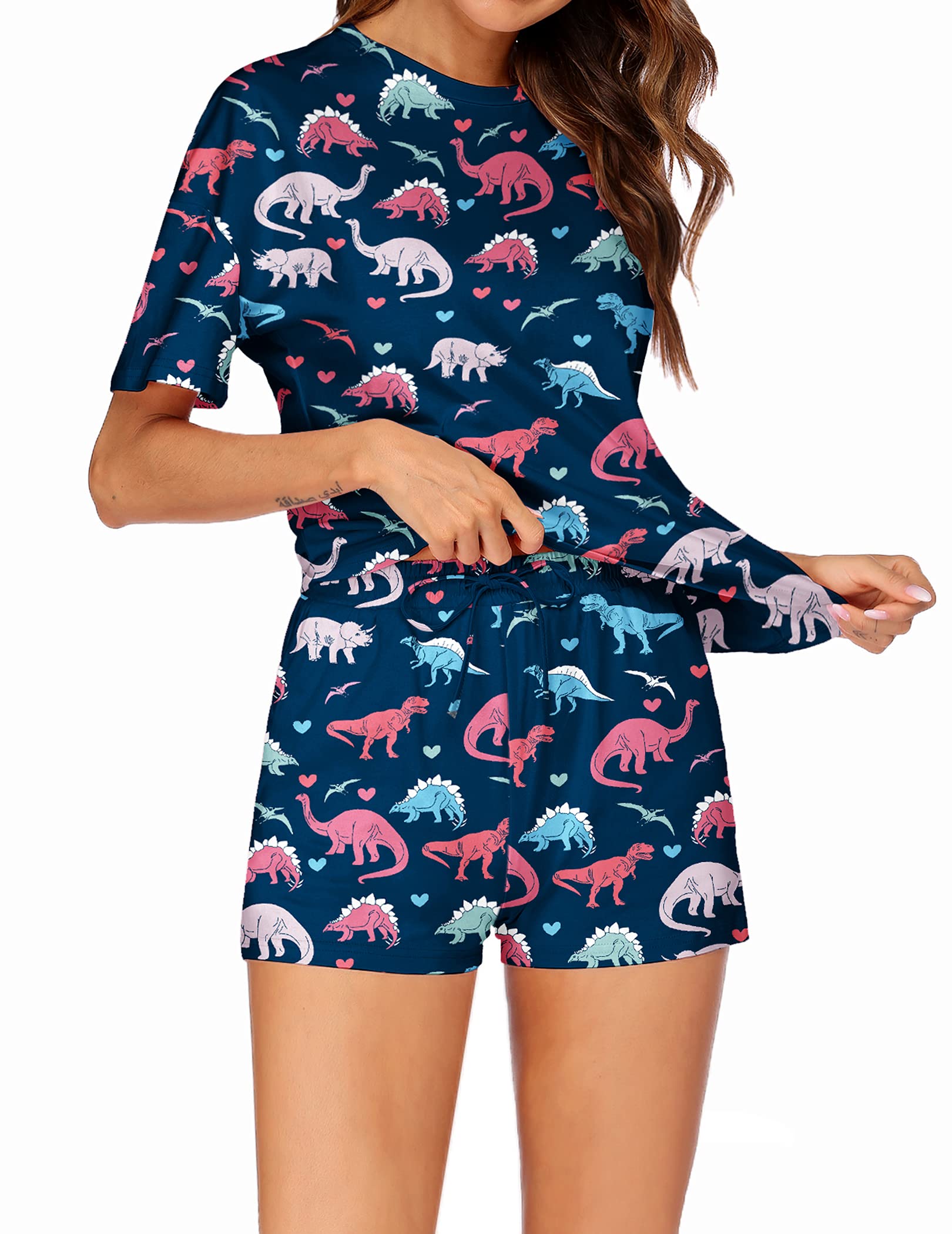 Hotouch Women's Printed Pajama Set - Soft 2-Piece Sleepwear with Short Sleeve Top & Shorts - Comfortable Lounge Pajamas for Sleep, Relaxation & Summer Nights