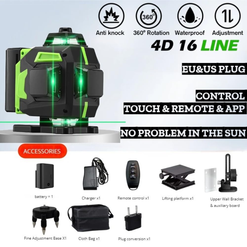 16 Lines Green Laser Level with Tripod - Self-Leveling 360° Professional Laser Level for Construction, Picture Hanging & DIY Projects - Bluetooth Remote Control - Perfect for Home Renovation, Tile Installation & Wall Framing