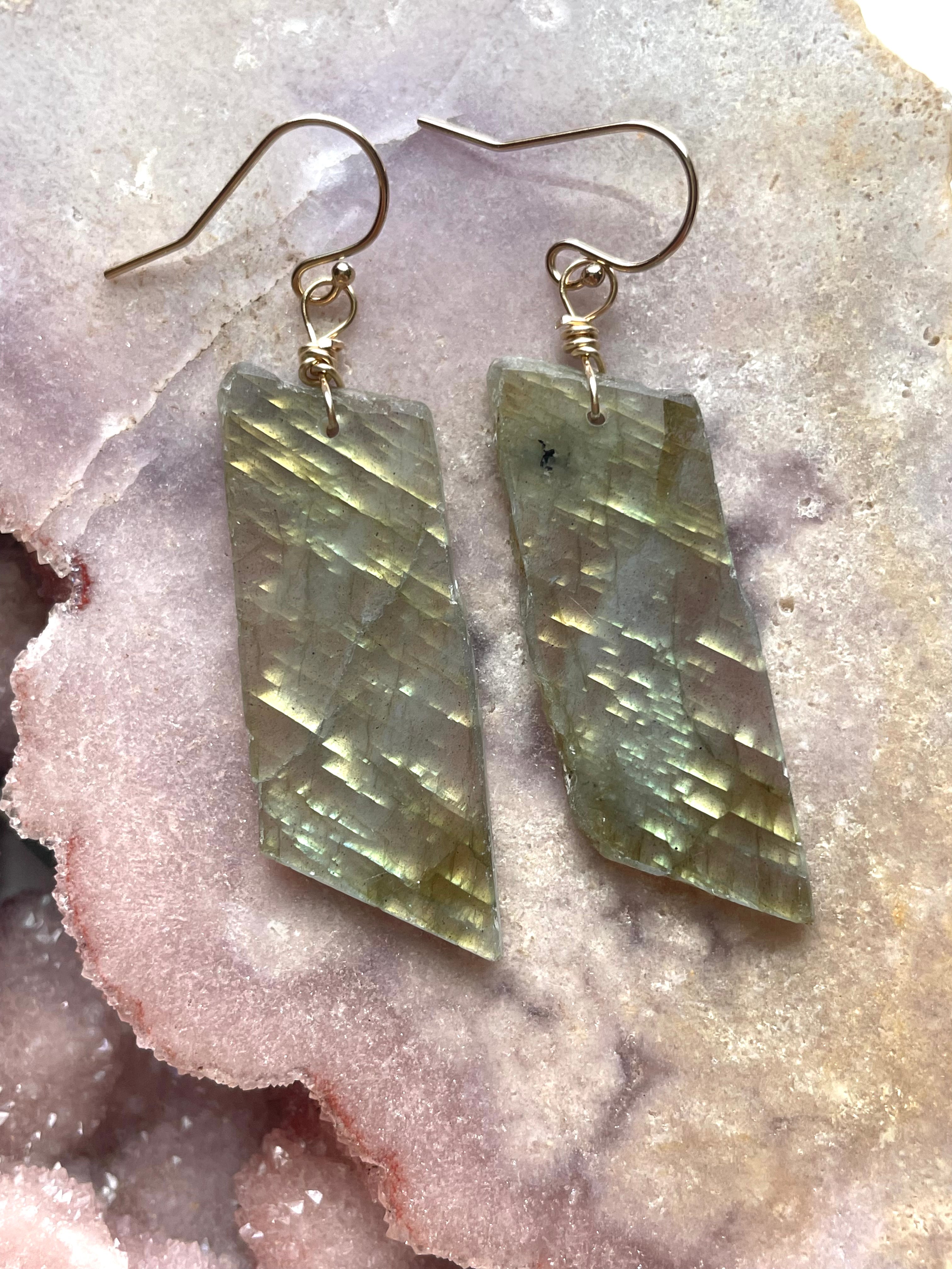 Gold Labradorite Dangle Drop Crystal Earrings for Women | Elegant Bohemian Jewelry | Perfect for Parties, Weddings & Special Occasions