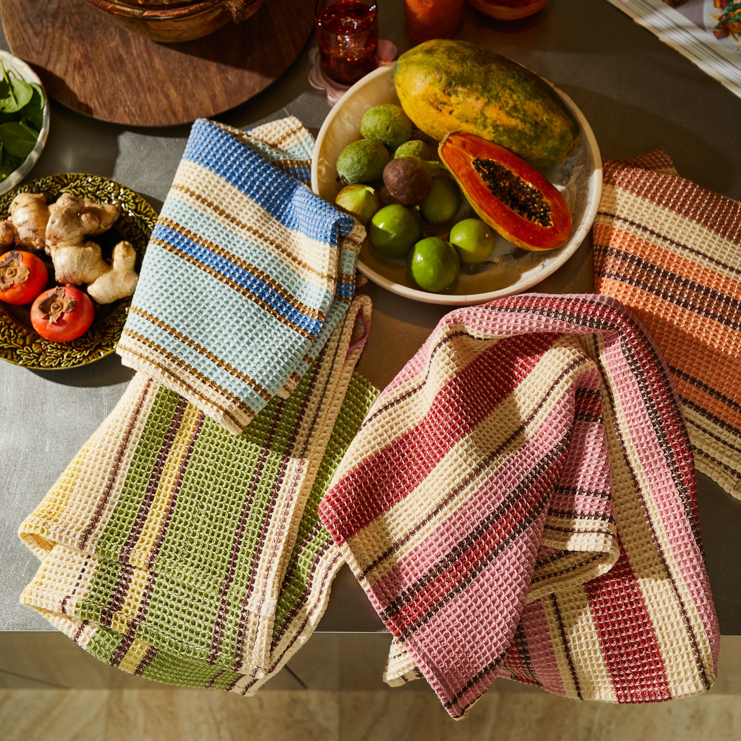 Ishani Striped Tea Towel - Premium Cotton Kitchen Towel for Drying Dishes, Cleaning & Decor - Desert Design - Perfect for Home, Kitchen & Gifting
