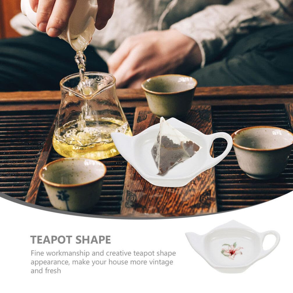 Ceramic Teapot-Shaped Tea Bag Holder & Spoon Rest - White for Tea Time & Snacks
