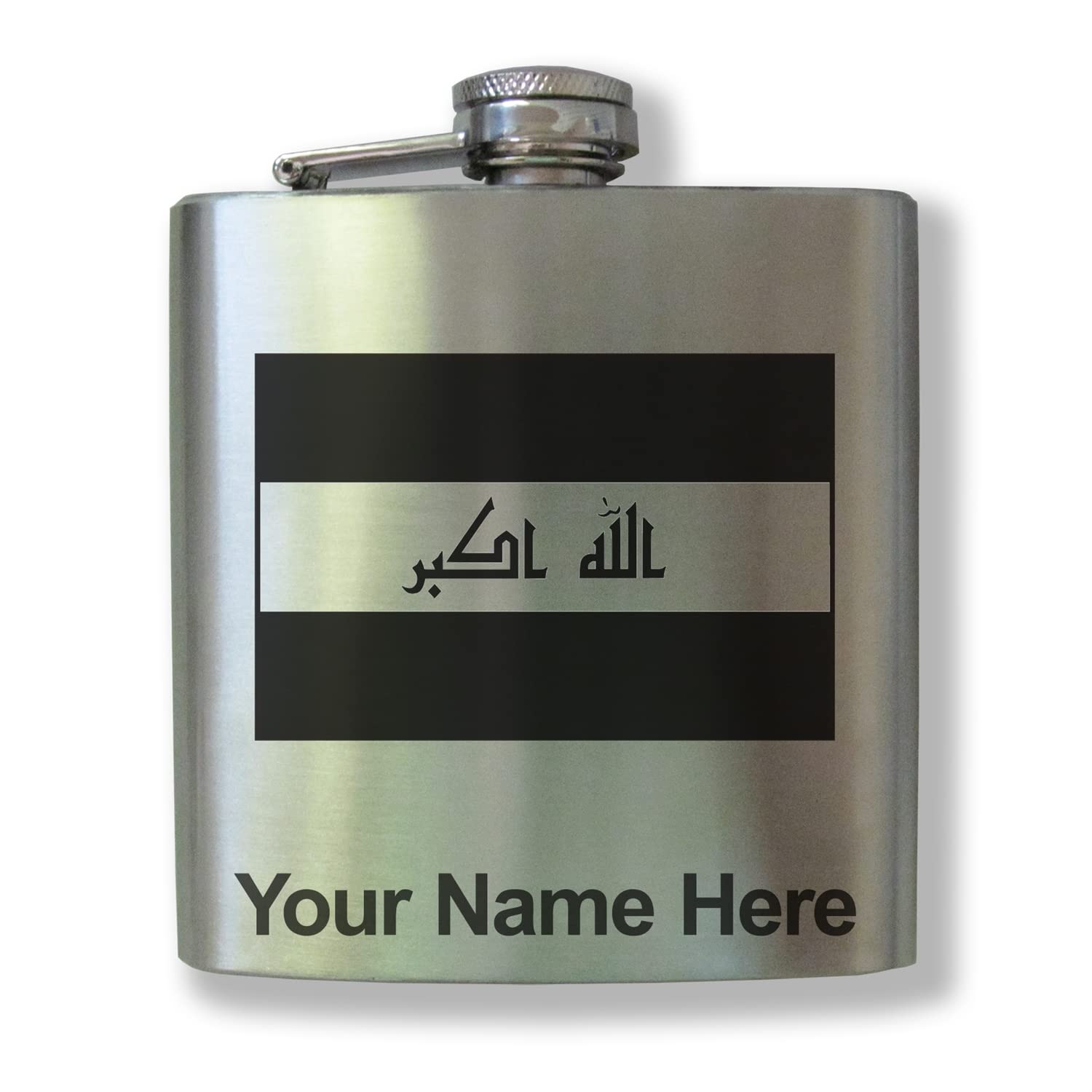 6oz Stainless Steel Flask with Iraq Flag Design - Personalized Engraving Gift for Men - Durable & Leak-Proof for Outdoor, Camping, Travel & Sports