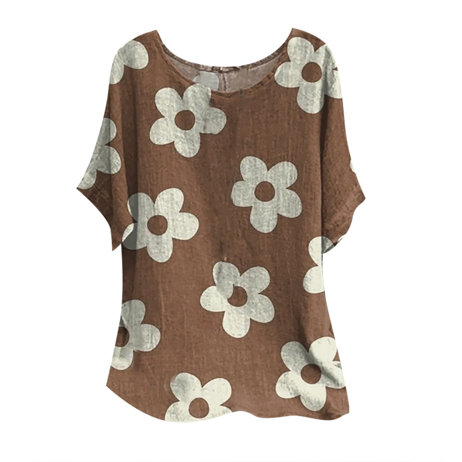 Women's Floral Print Cotton Tunic Top with Batwing Sleeves - Summer Loose Blouse Round Neck Slim Fit - Perfect for Beach Outings, Casual Wear & Vacation Outfits