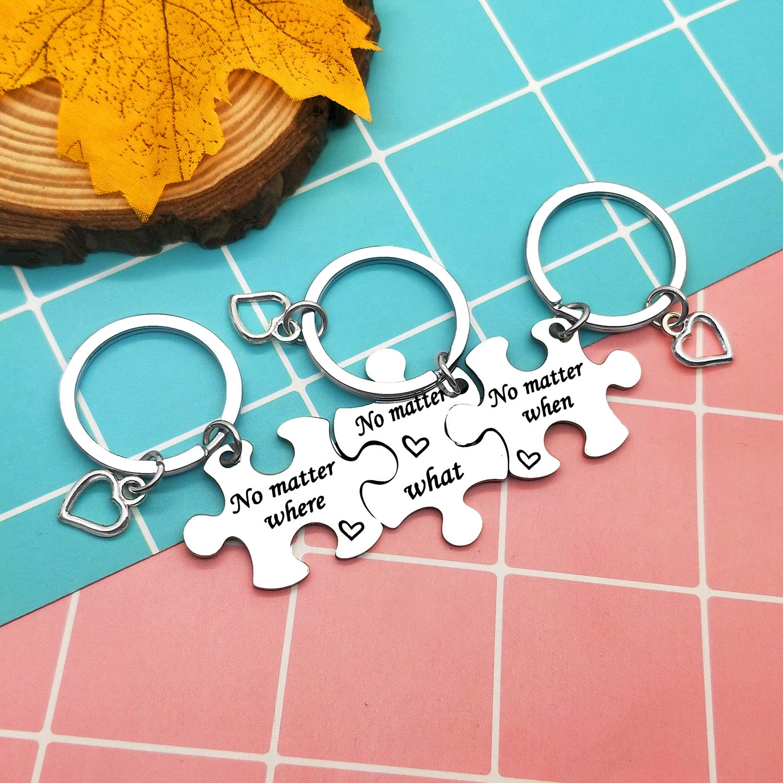 Best Friend Keychain Set - 3 Piece Puzzle Keychains for Sisters, Brothers & Long Distance Relationships - Unique Friendship Gifts for Family, Teens, Birthday & Graduation - Perfect for Couples, BFFs & Special Occasions