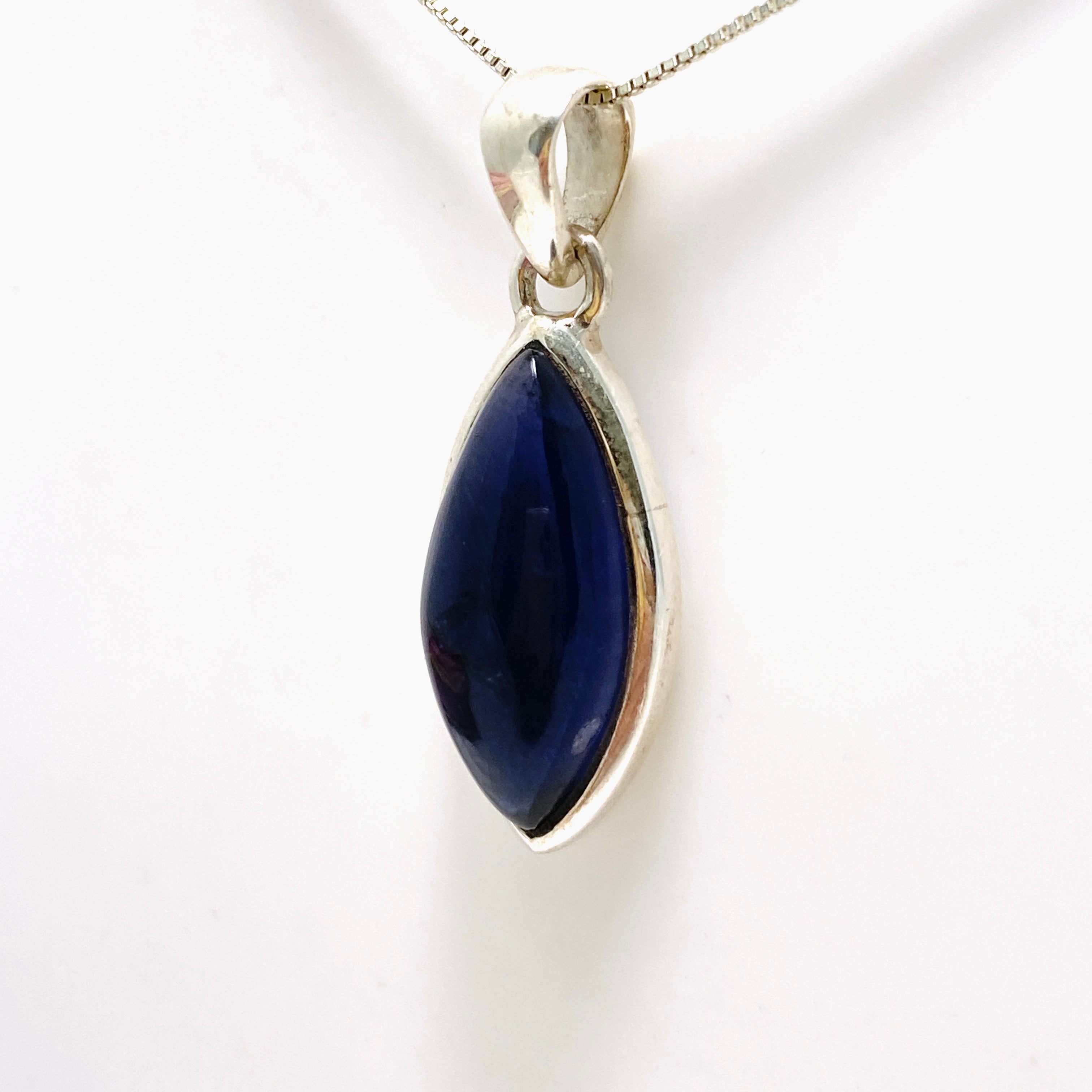 Natural Iolite Marquise Cabochon Pendant Necklace - PPGJ874 | Healing Stone Jewelry for Meditation & Energy Balancing