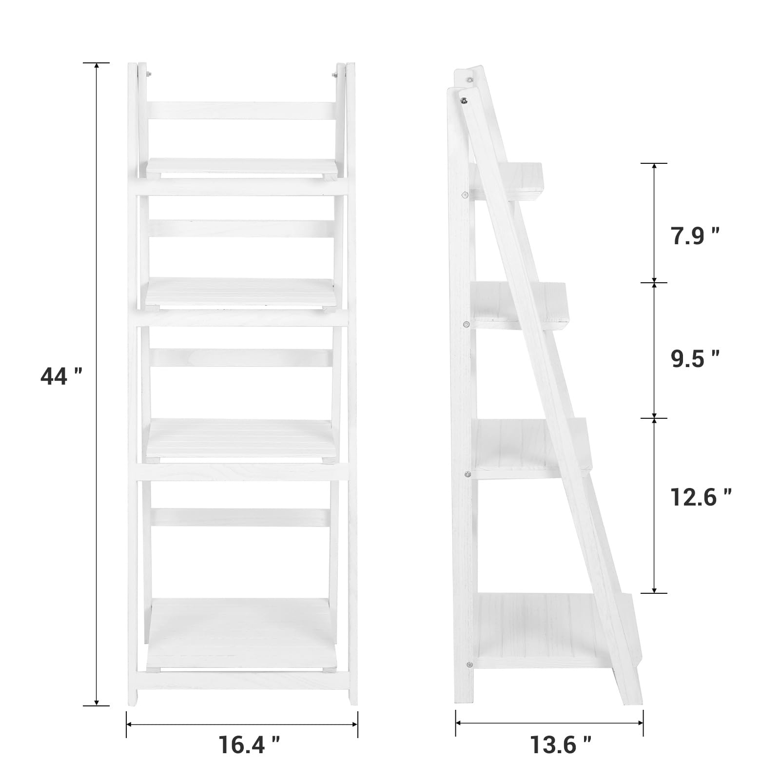 Foldable Wooden Ladder Shelf - 5-Tier Multi-Purpose Storage Organizer for Plants, Books & Home Decor | Indoor/Outdoor Use in Living Room, Office, Balcony, Patio & Garden (White)