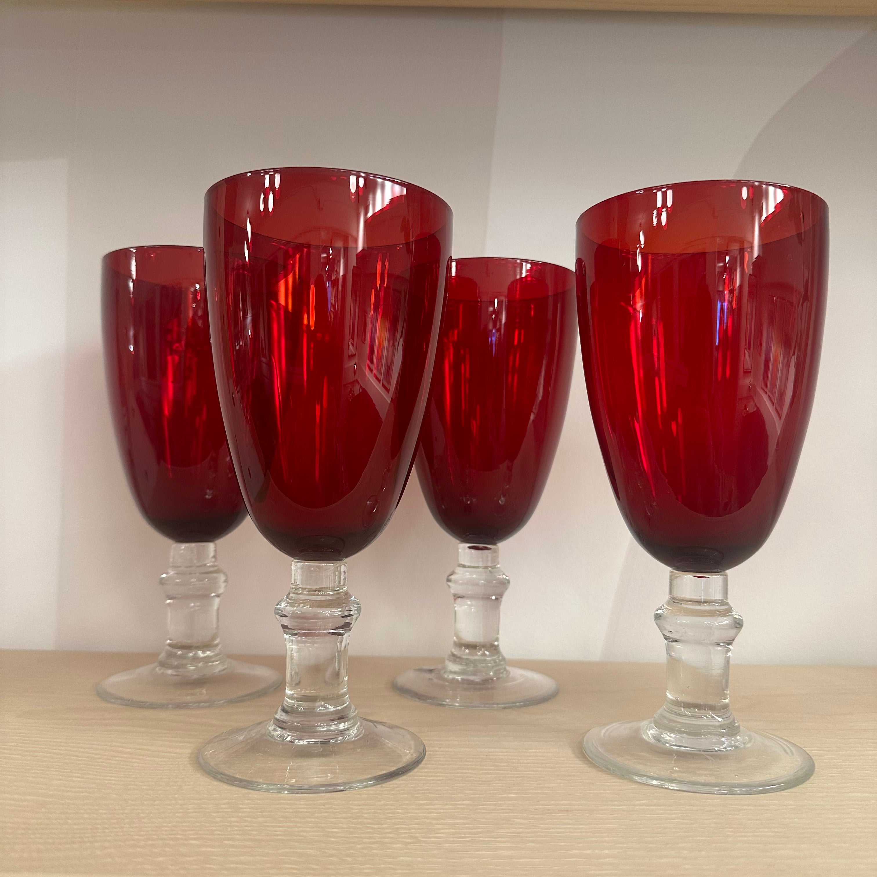 Premium Ruby Red Wine Goblets Set of 4 - Elegant Stemmed Glassware for Red Wine, Dinner Parties & Romantic Evenings | Perfect for Valentine's Day, Anniversaries & Special Occasions