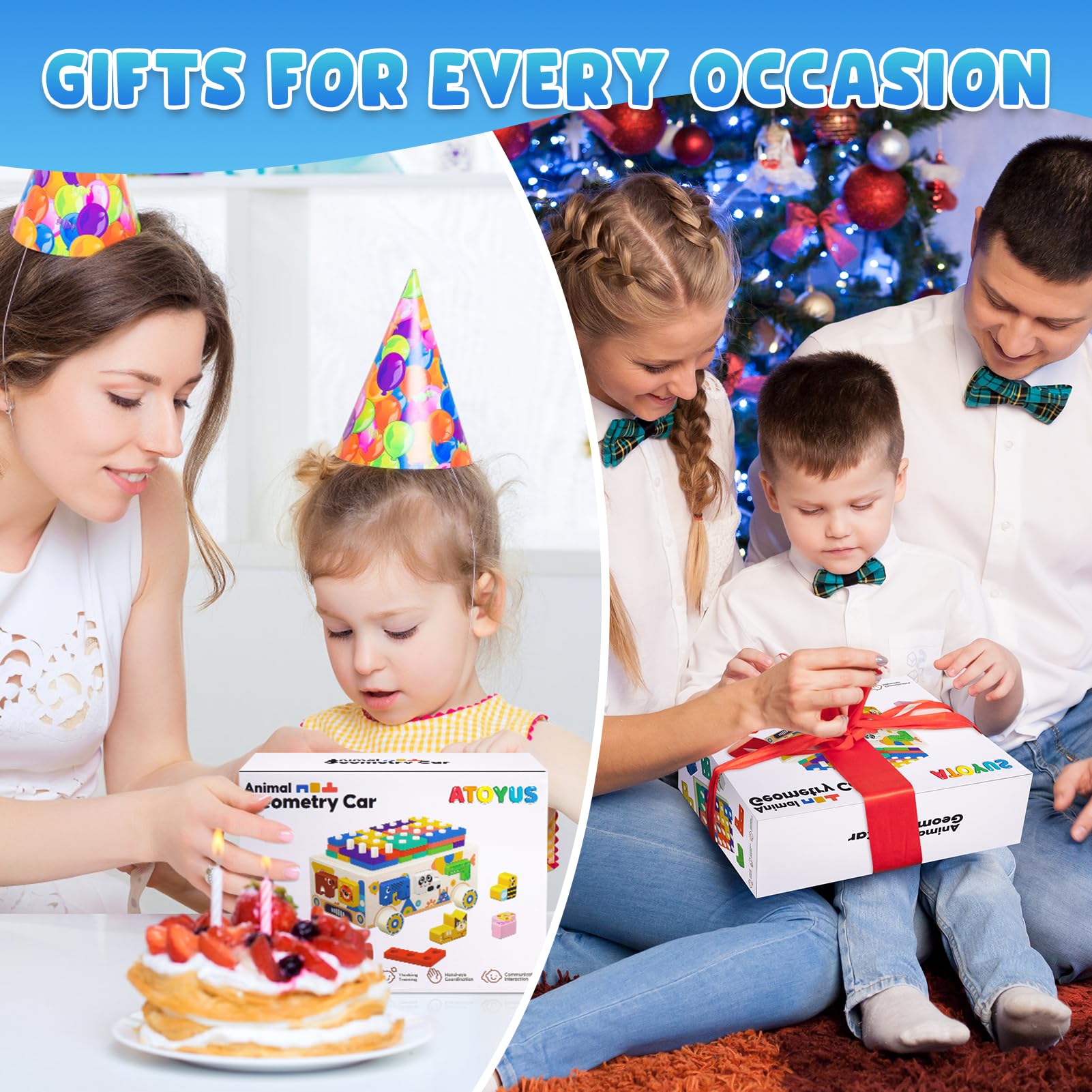 Montessori Wooden Building Blocks for Toddlers 2-3 Years Old - Educational Shape Sorting & Stacking Toys with Animal Designs - Perfect Christmas & Birthday Gifts for Boys & Girls - Ideal for Early Learning, Preschool Activities & Sensory Play