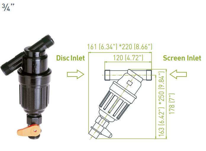 Amiad 20mm Polypropylene Manual Screen Water Filters with Flushing Valve - Ideal for Irrigation, Drip Systems & Industrial Filtration
