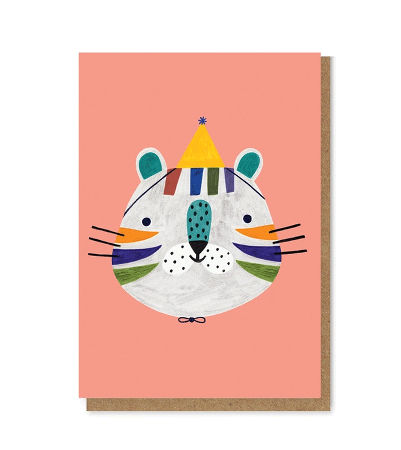 Party Tiger Greeting Card - Unique Handmade Birthday Card by Daria Solak - Perfect for Birthdays, Anniversaries & Special Occasions