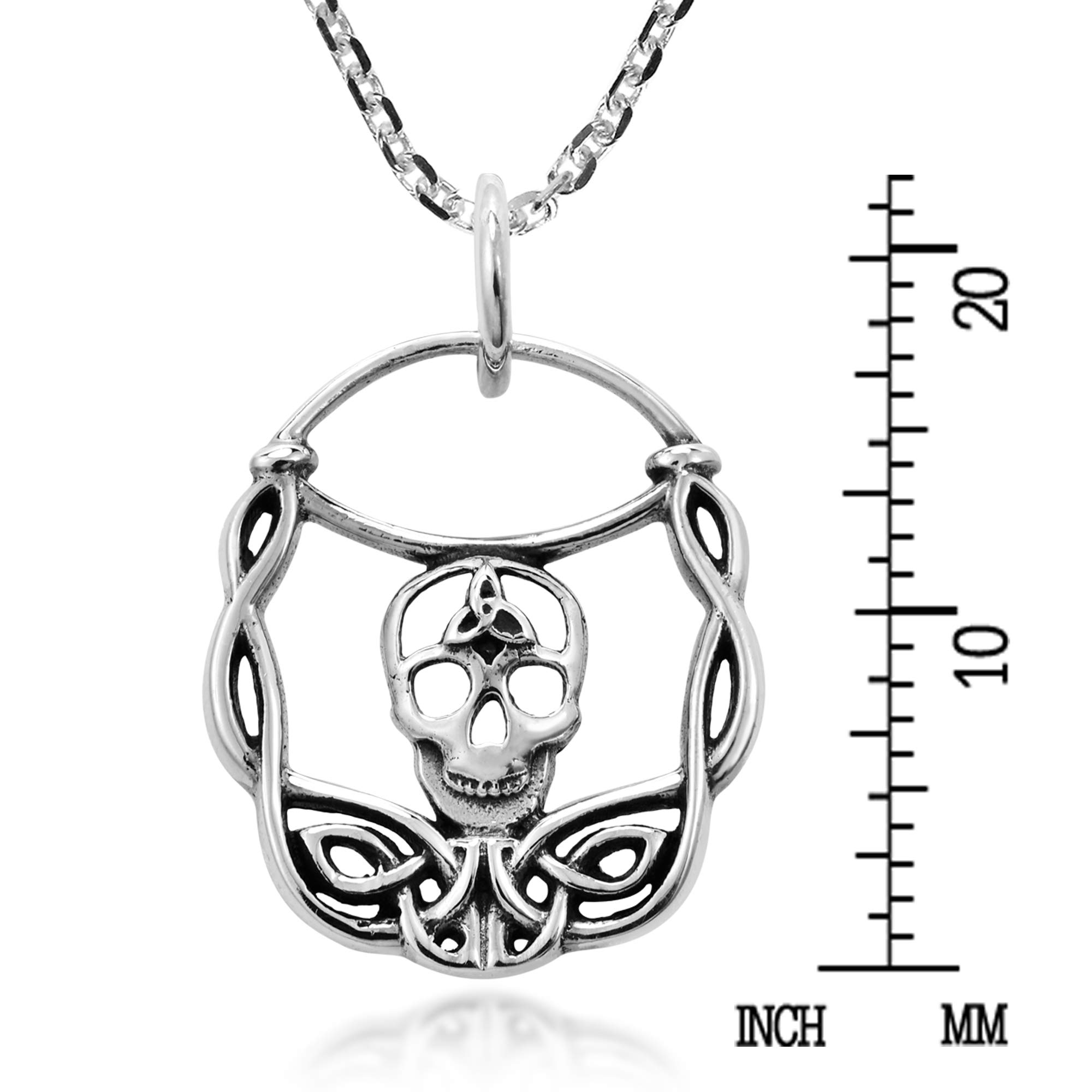 AeraVida Edgy Celtic Skull & Trinity Knot .925 Sterling Silver Pendant Necklace for Women - Gothic Jewelry, Halloween Gift, Punk Fashion Accessory - Perfect for Parties, Concerts & Alternative Style Outfits