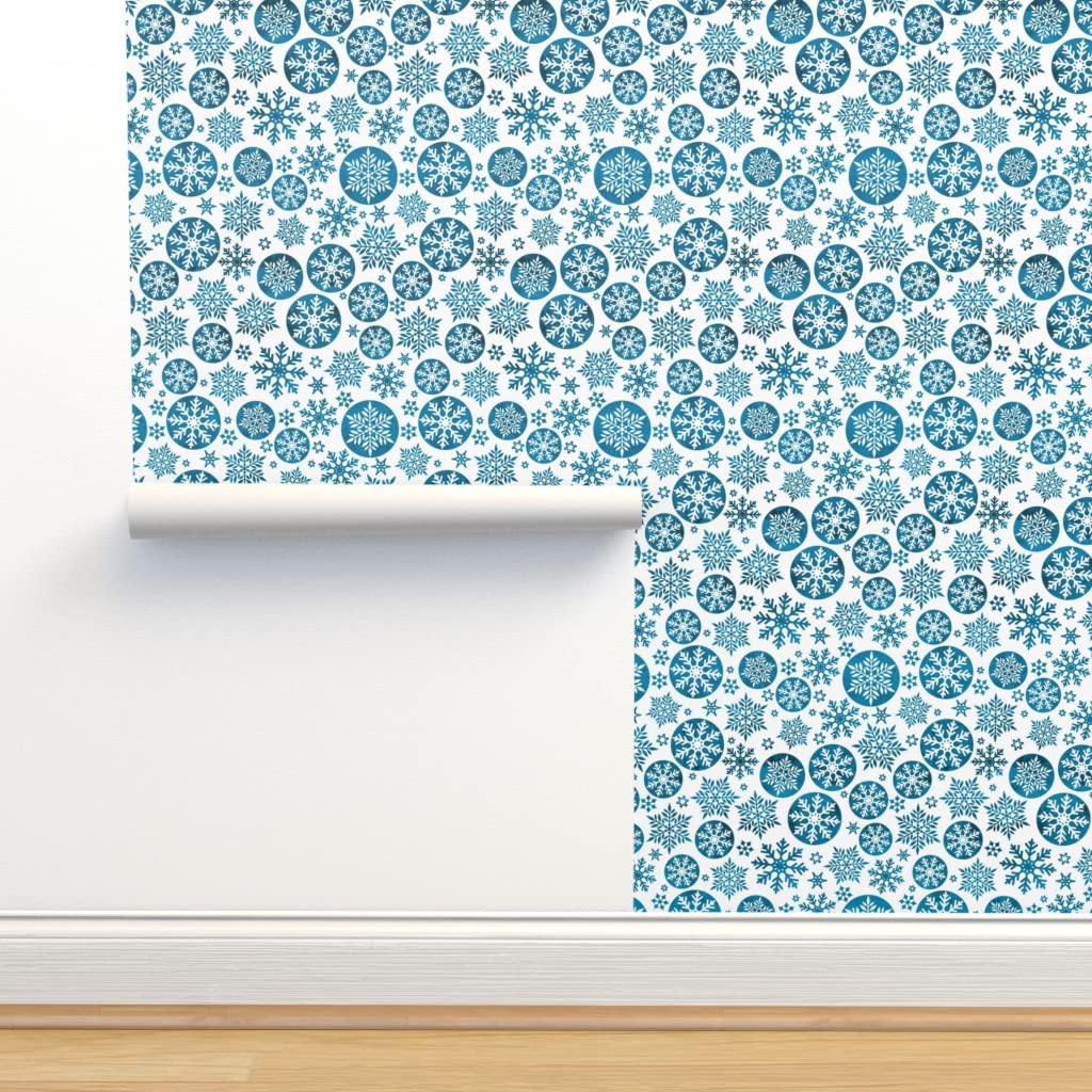 Premium Commercial Grade Wallpaper - 27ft x 2ft Winter Snowflakes Design in White & Blue Watercolor | Christmas Holiday Decor, Home & Office Wall Covering | Perfect for Bedroom, Living Room & Seasonal Decorations