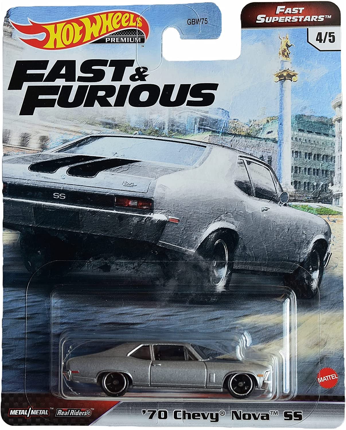 Hot Wheels '70 Chevy Nova SS Diecast Car - Silver Collectible Toy Car for Kids & Adults | Fast Superstars Series 4/5 | Perfect for Display, Gifts, and Racing Play