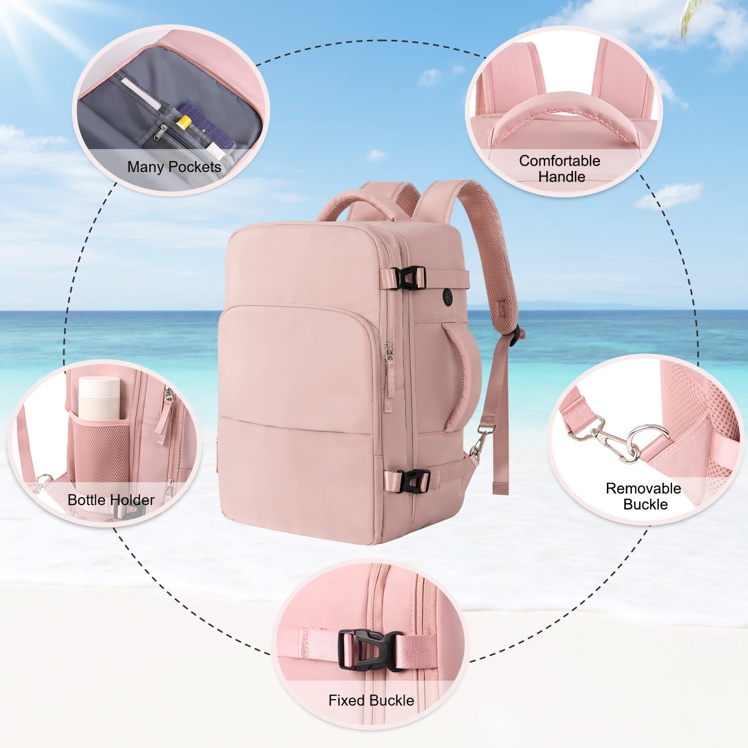 Hanples 35L Waterproof Carry On Backpack for Women - USB Charging Travel Backpack, Fits 16 Inch Laptops, Airplane Approved Personal Item - Perfect for Business Trips, Weekend Getaways & Commuting