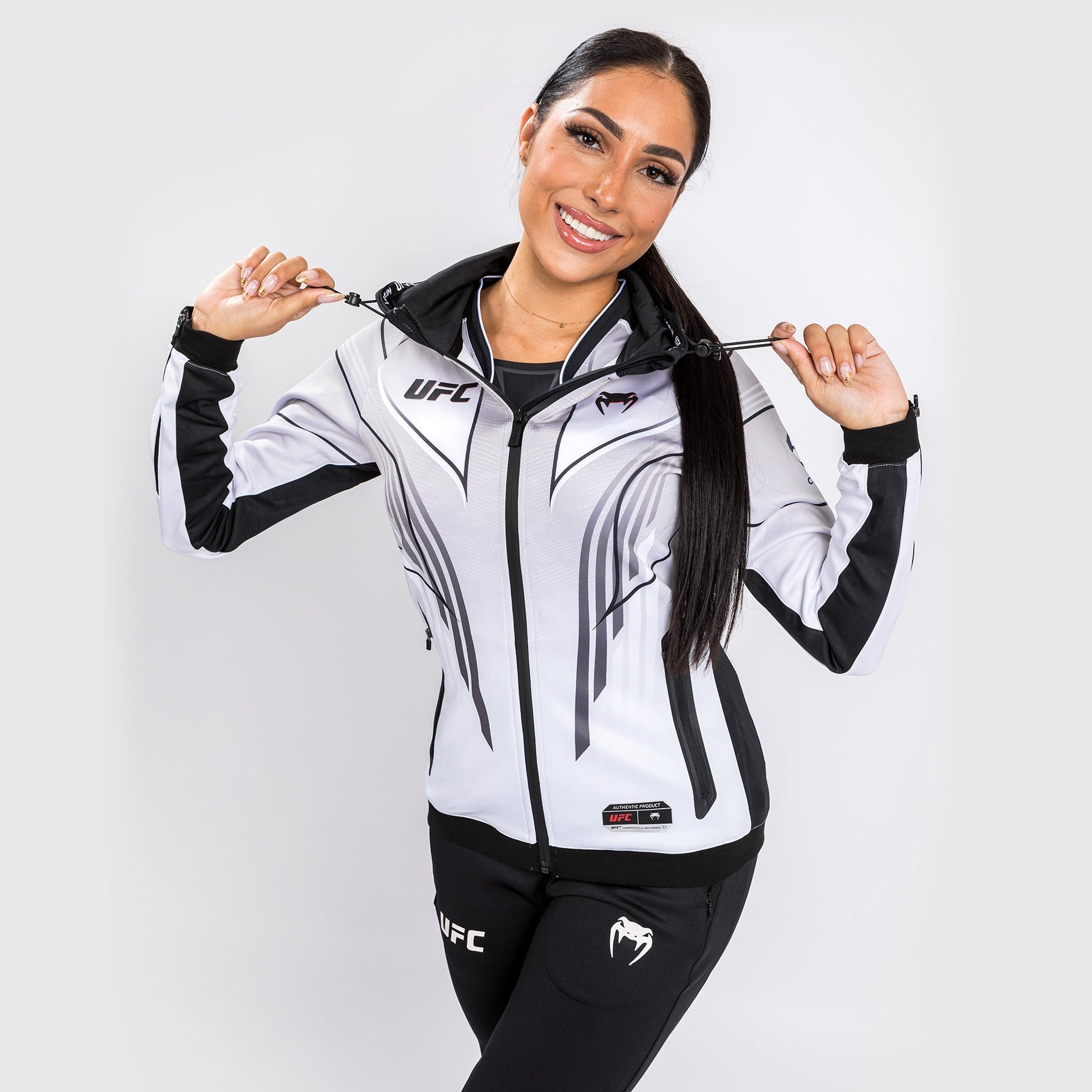 Venum UFC Authentic Fight Night 2.0 Women's Walkout Hoodie - White | Official MMA Training Gear & Streetwear for Fight Fans