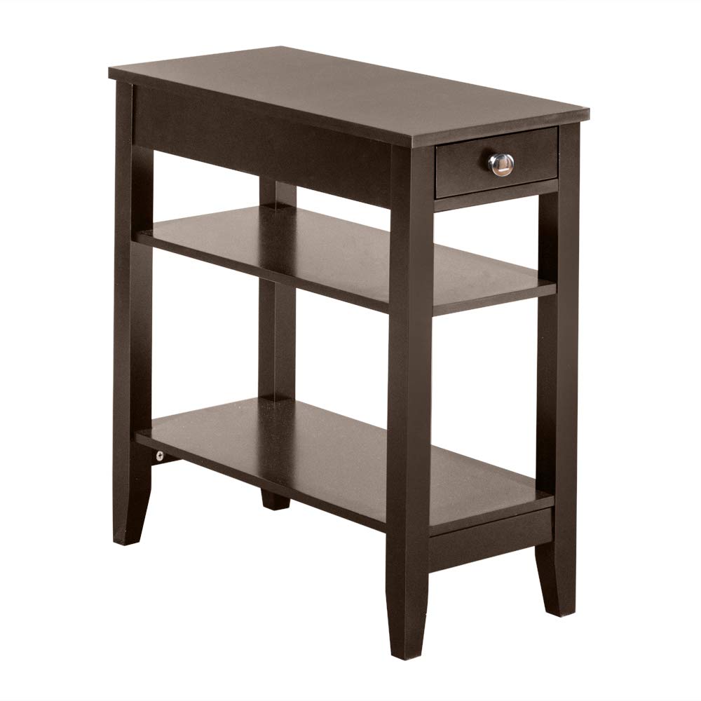 MOOBOM 2-Tier Wooden Side Table with Drawer - Nightstand, Bedside Table, Coffee Table, Sofa End Table - 2 Open Shelves for Bedroom & Living Room Storage - Perfect for Small Spaces, Apartments, Dorms