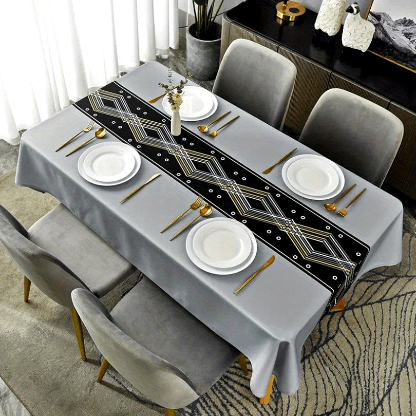 Durable Polyester Striped Geometric Tablecloth - Oil Proof Rectangle Table Cover for Picnics, Holiday Parties & Home Decor | Waterproof & Easy Clean Dining Table Cloth for Indoor Outdoor Use