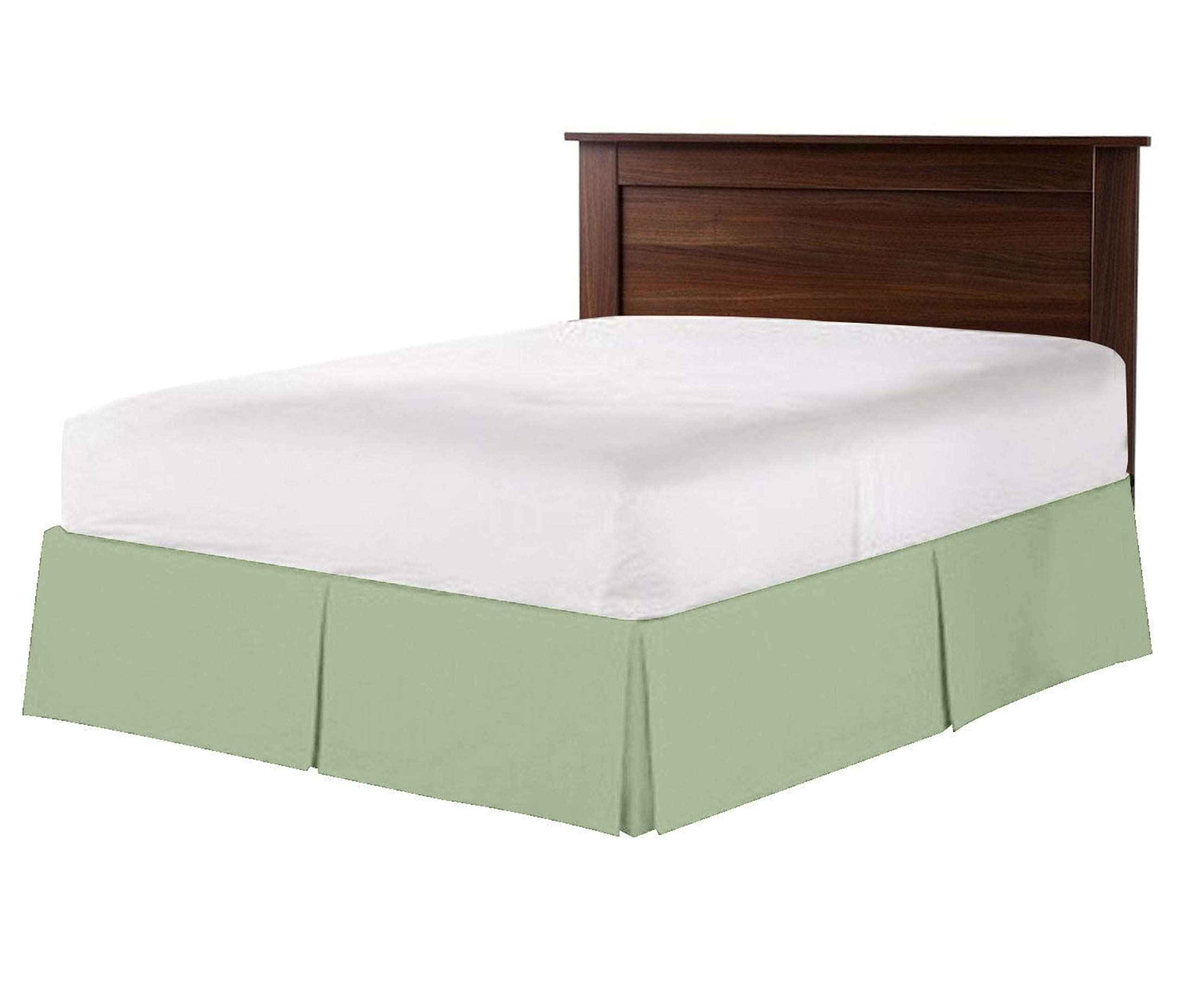 Luxury 100% Egyptian Cotton 800 TC Box Pleated Bedskirt - Split Corner Twin Size Dust Ruffle with 18 Inch Drop - Moss Green - Perfect for Guest Rooms, Master Bedrooms & Hotel Decor
