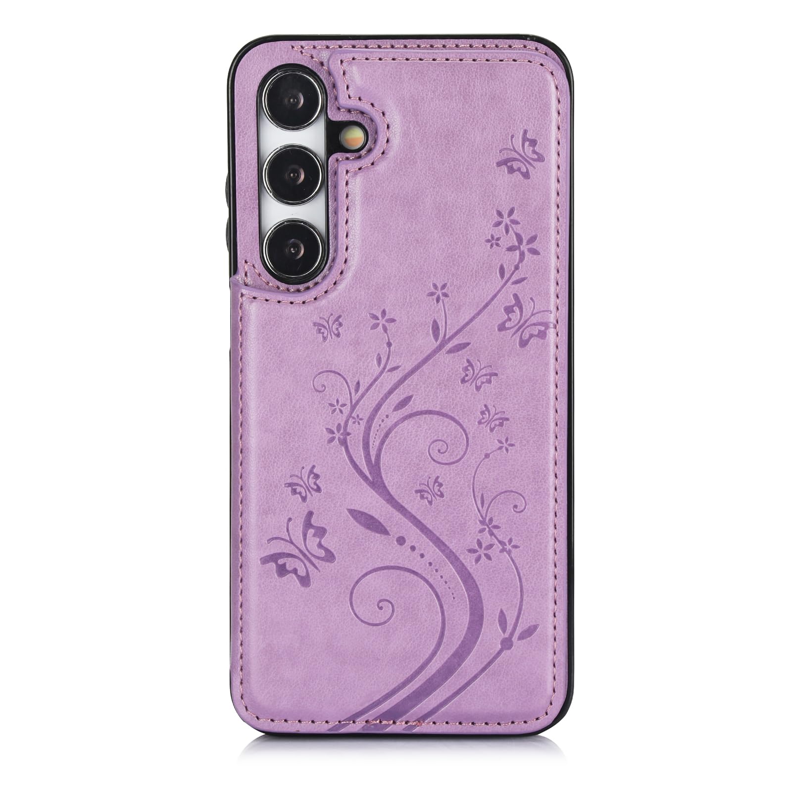 Premium Leather Flip Wallet Case for Samsung Galaxy A15 5G/4G (SM-A156B/A155F) with Tempered Glass Screen Protector & Card Holder - Stand Feature for Hands-Free Viewing - Stylish Purple Unisex Design for Men & Women - Perfect for Work, Travel & Daily Protection