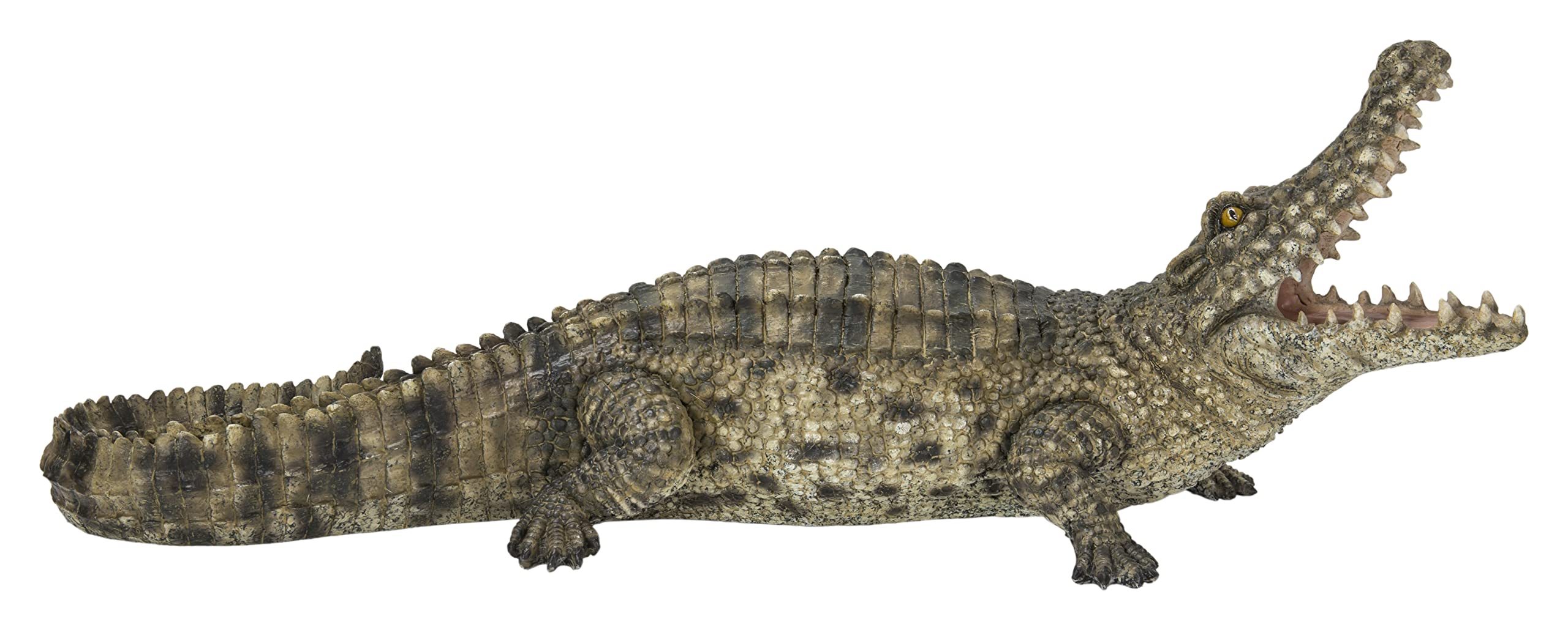 Realistic Crocodile Statue - Open Mouth Green & Black Crocodile Figurine for Home Decor, Office Desk, or Garden Display
