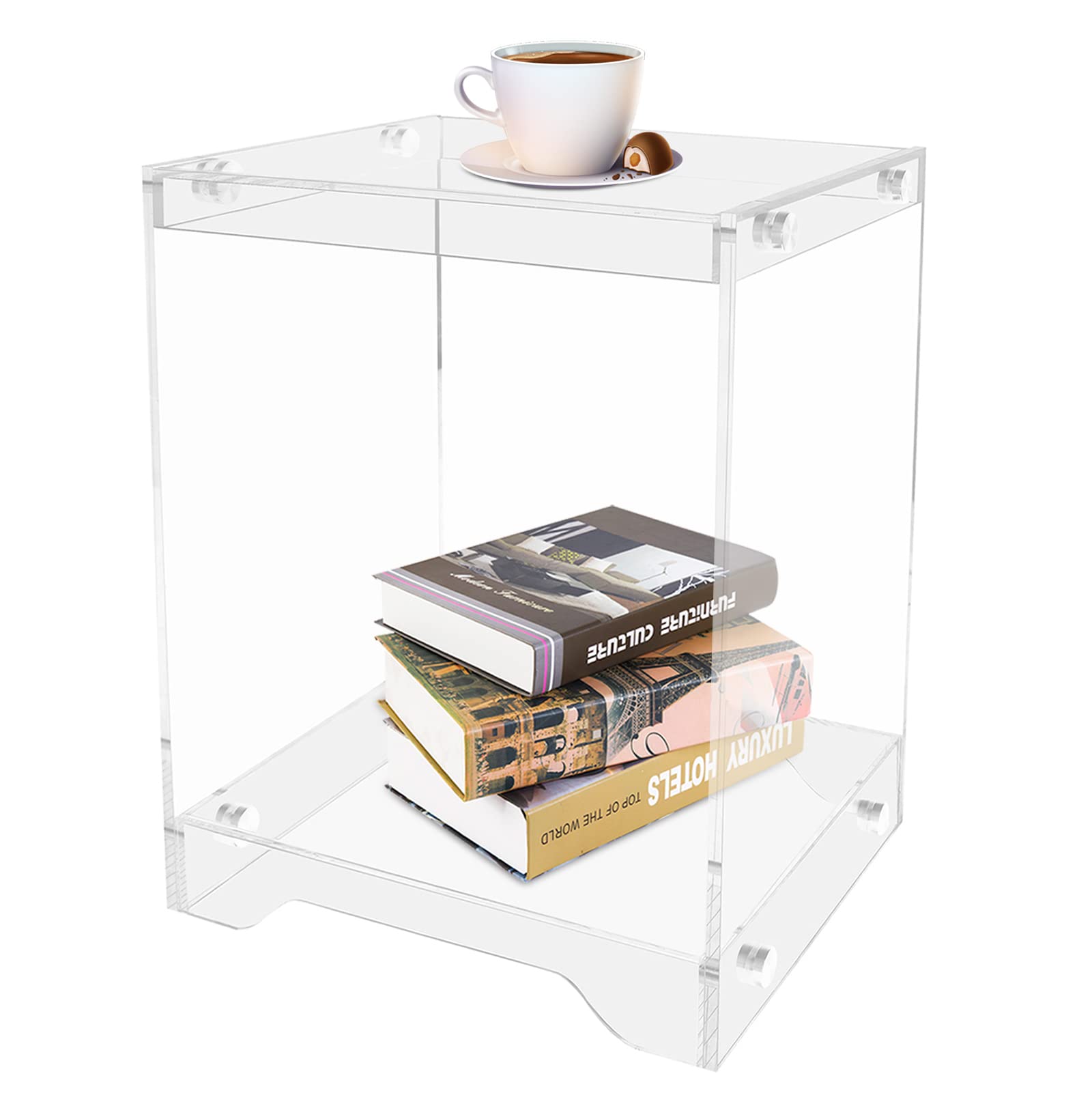 Gdrasuya10 2-Tier Clear Acrylic End Table - Modern Acrylic Nightstand & Small Coffee Table for Bedroom, Living Room, Balcony (16.5 Inch) - Perfect for Display, Snacks & Portable Use