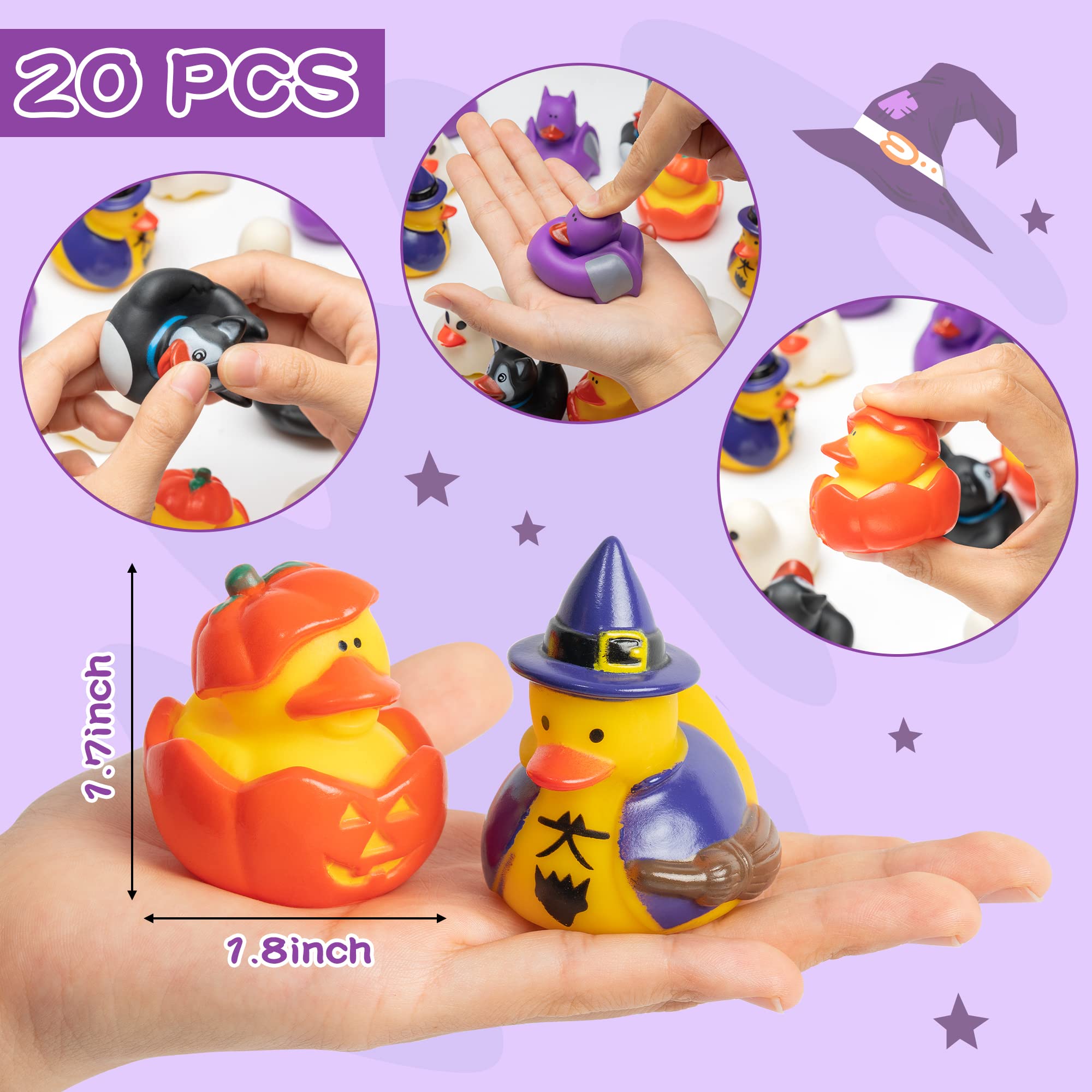 20PCS Halloween Rubber Ducks - Pumpkin Shaped Bath Toys for Kids, Baby Showers & Party Favors - Funny Floating Decorations for Halloween Parties, Bathtime & Pool Games