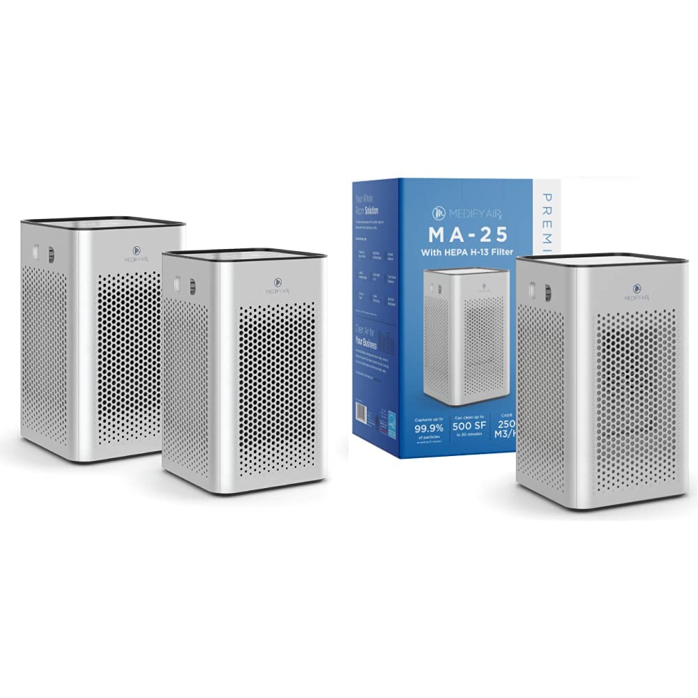 Medify Air MA-25 HEPA Air Purifier for Home - 2 Pack & 1 Pack Silver | Filters 99.9% of Dust, Pollen, Pet Dander | Ideal for Bedroom, Living Room, Office & Allergy Relief