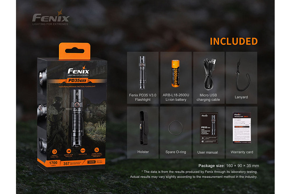 Fenix PD35 V3 Tactical Flashlight Bundle with Battery & Accessories - Perfect for Camping, Hiking & Emergency Preparedness