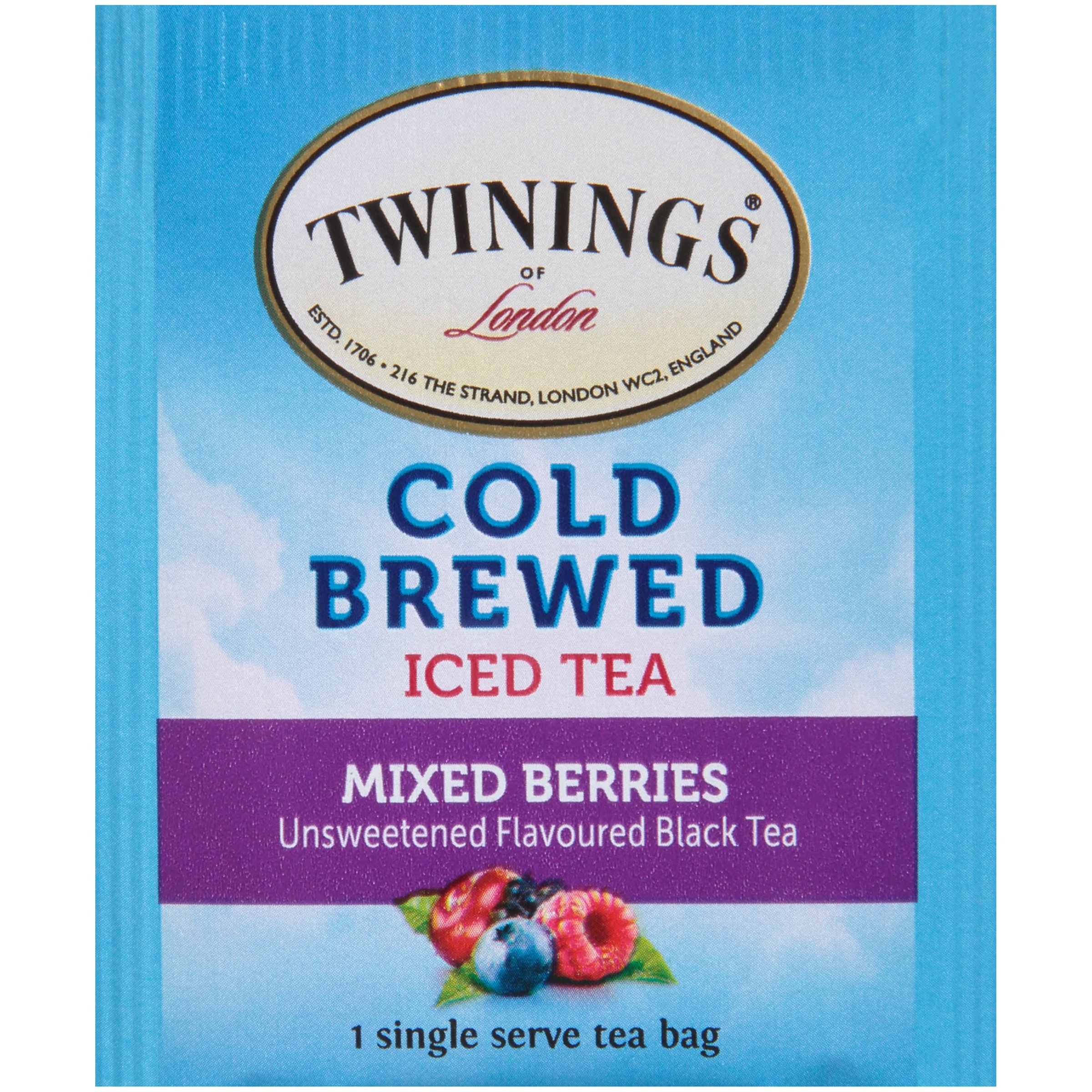 Twinings Mixed Berries Cold Brew Iced Tea Bags - Unsweetened Flavored Black Tea with Caffeine, 20 Count (Pack of 6) | Refreshing Summer Drink for Picnics, Office & Home Relaxation