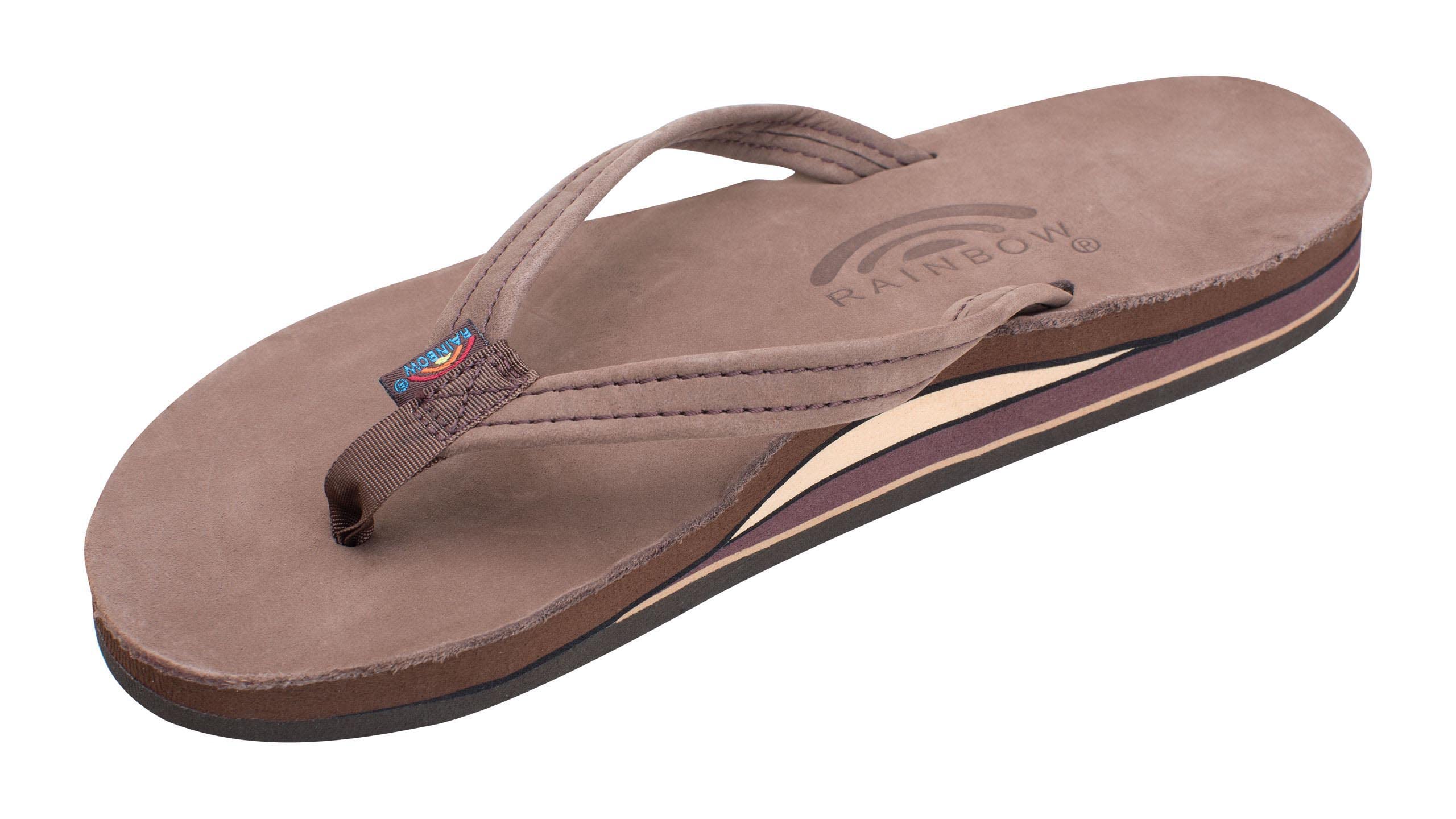 Rainbow Sandals Women's Double Layer Narrow Strap Leather Sandals with Arch Support - Comfortable Beach & Casual Walking Shoes