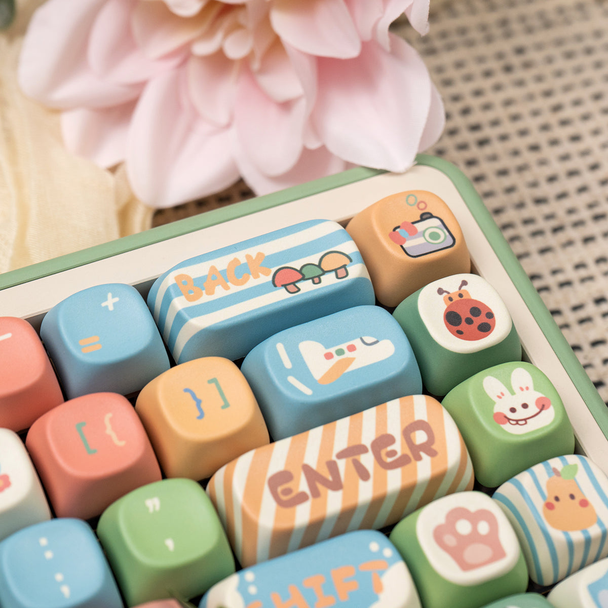 MOA Little Forest Magnetic Axis Mechanical Keyboard Keycaps - Cute Cartoon PBT Heat Sublimation Keycap Set for Gaming & Typing (Perfect for Office, Home & Gaming Setup)