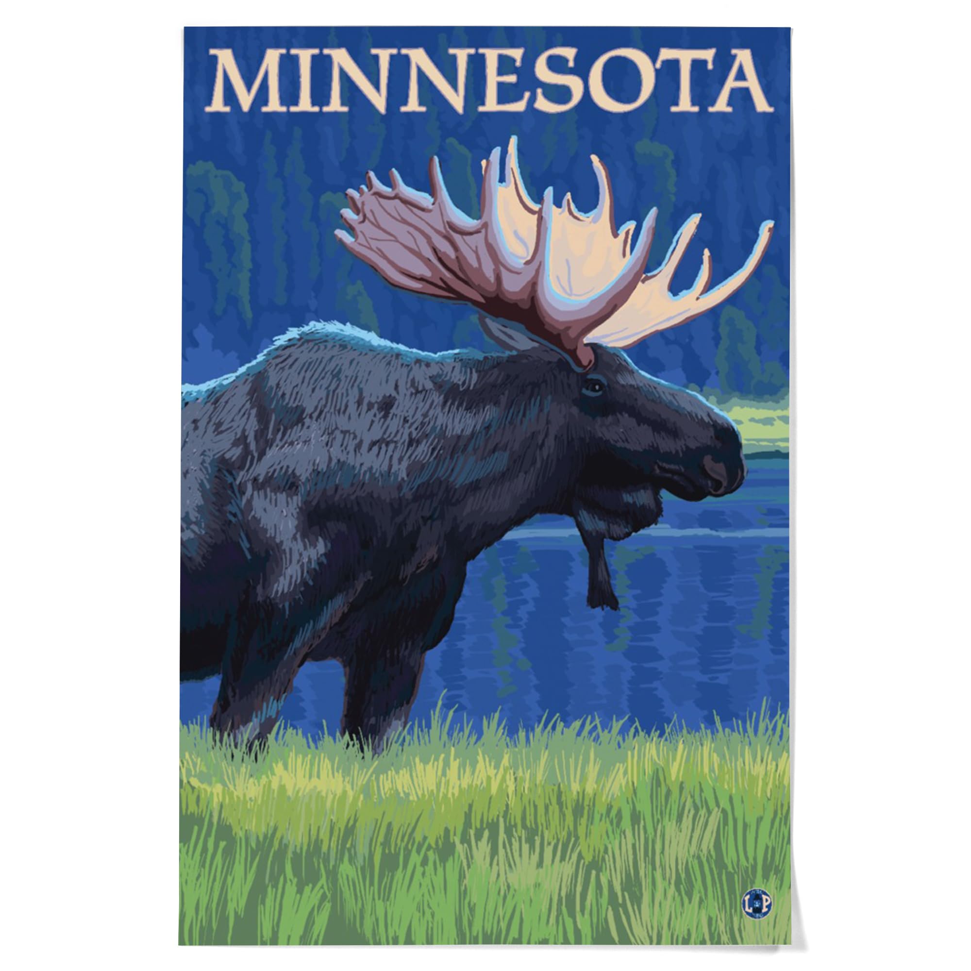 Lantern Press 36x54 Inch Giclee Art Print - Minnesota Moose at Night Wall Decor - Perfect for Living Room, Bedroom & Office