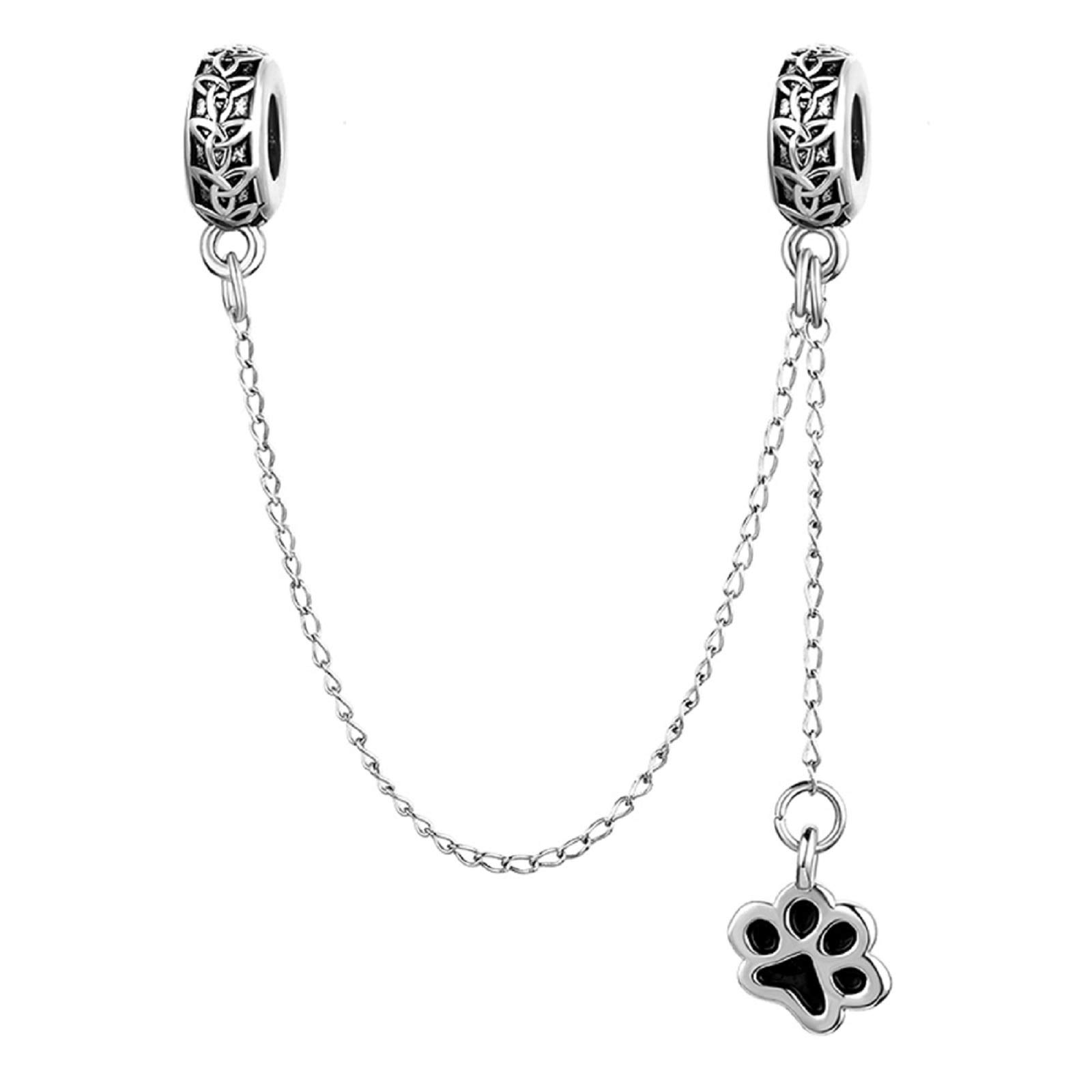 KunBead Jewelry Safety Chain - Dog Paw Print & Celtic Knot Spacer Charms for Pandora Bracelets - Birthday Gifts for Women - Perfect for Everyday Wear, Special Occasions & Gift Giving
