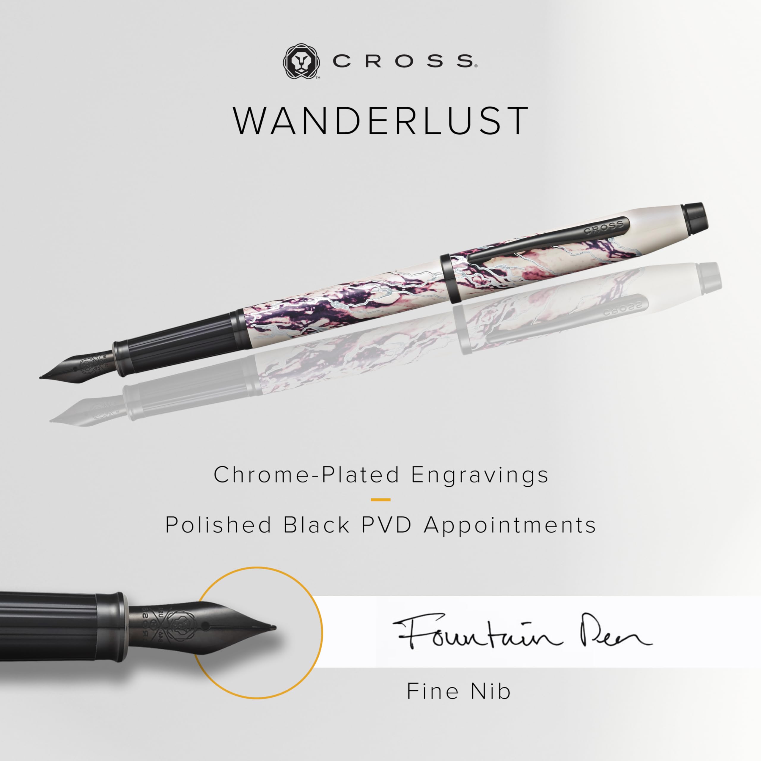 Premium Cross Wanderlust Refillable Fountain Pen with Fine Nib - Luxury Writing Gift Set in Elegant Gift Box - Perfect for Journaling, Calligraphy & Professional Use