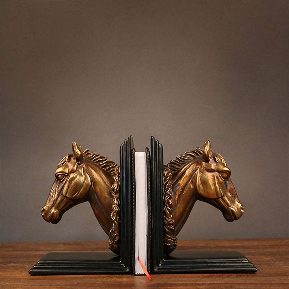 Vintage Horse Head Bookends - Art Deco Style Metal Bookend for Office, Study & Home Decor - Unique Gift for Book Lovers & Home Decoration (Set of 2) - Perfect for Bookshelves, Desks & Gift Giving