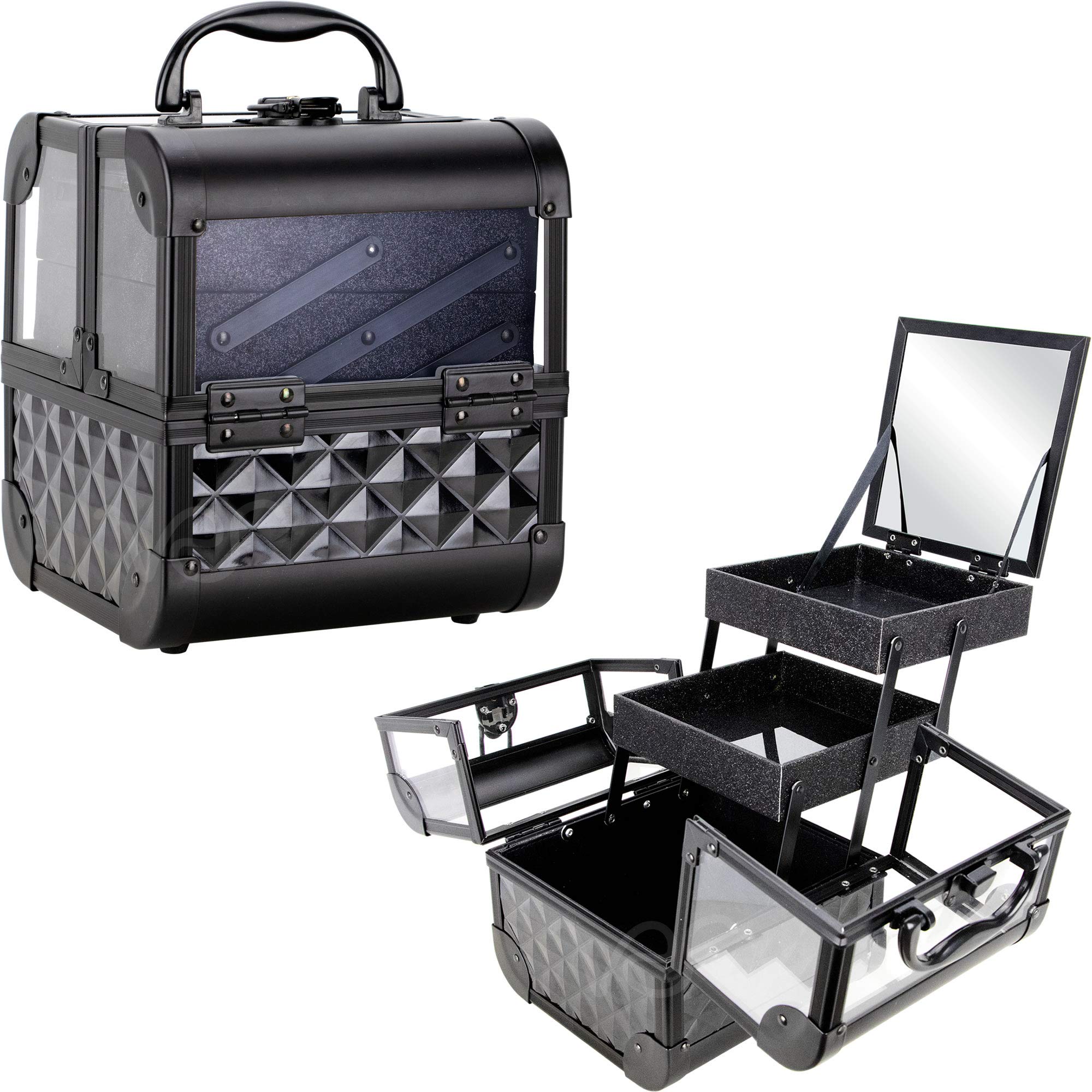 Ver Beauty Makeup Box - Lockable Travel Cosmetic Case with Clear Acrylic Jewelry Organizer, 2-Tier Trays & Mirror | Portable Aluminum Train Case for Makeup Artists & Travel | Perfect for Professional Salon Use & On-the-Go Beauty Storage