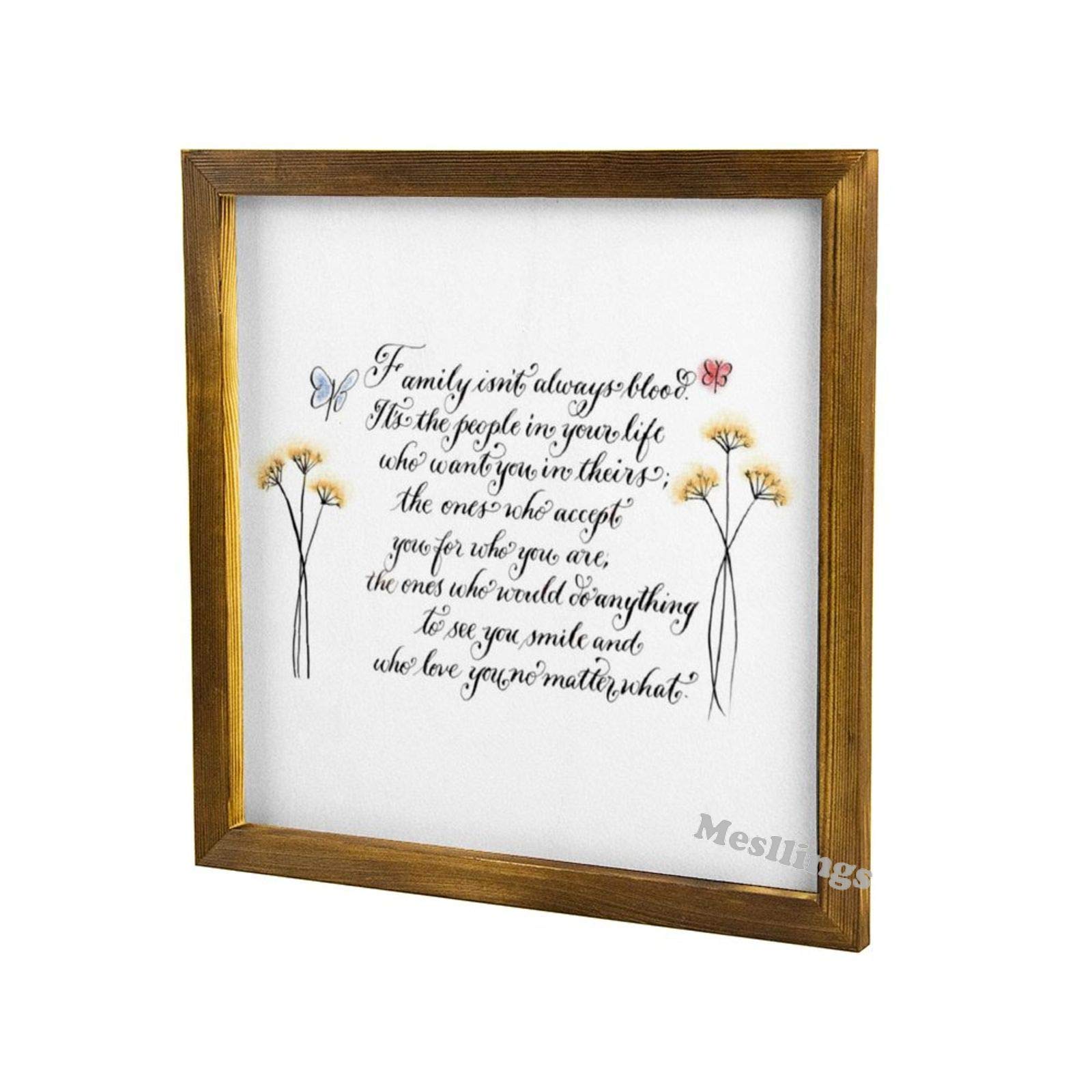 Family Isn't Always Blood Quote - 12x12 Inch Solid Wood Picture Frame with Wall Hanging Hook - Elegant Wooden Photo Frame for Wall Display - Perfect for Family Photos, Home Decor, and Gift Giving