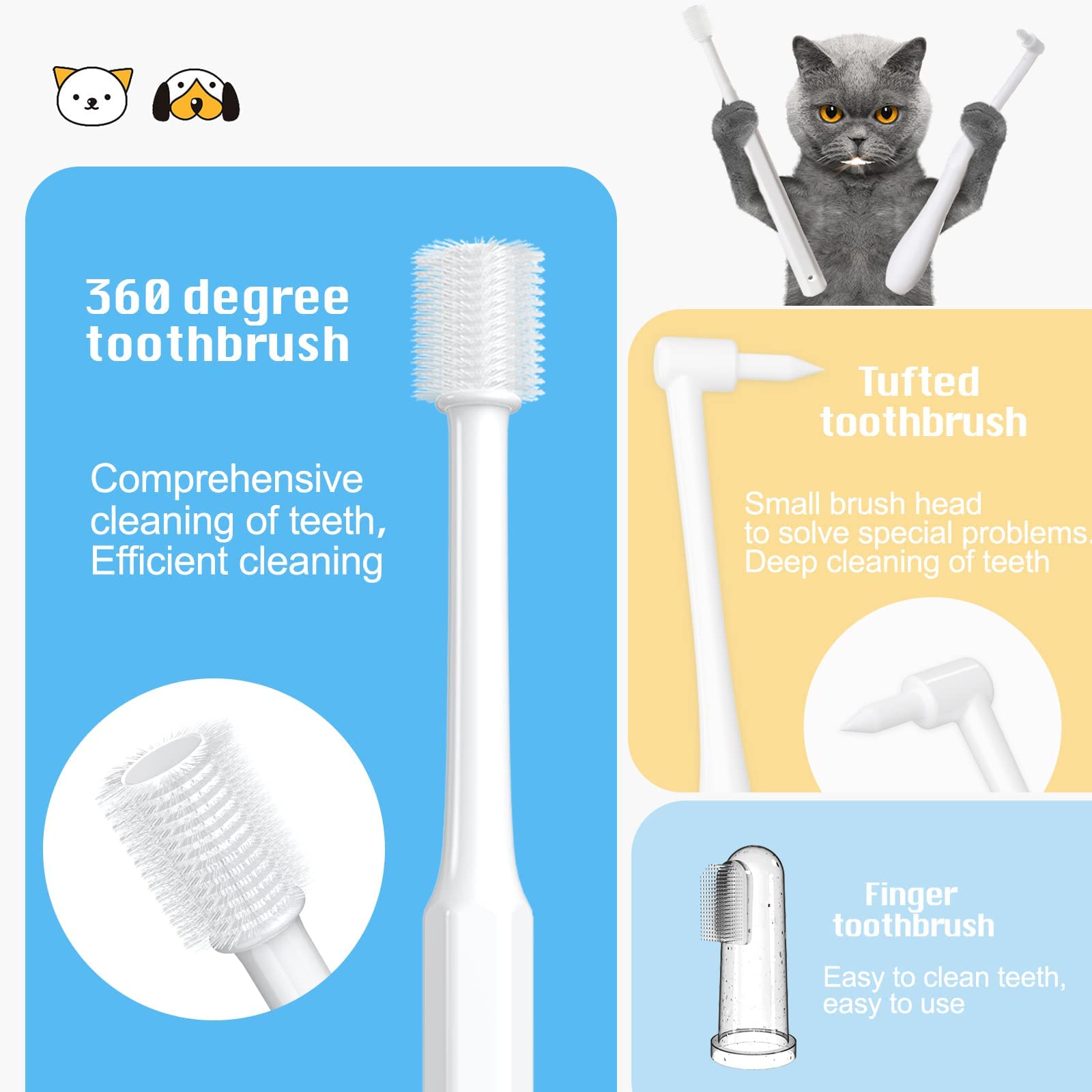 Small Dog Toothbrush Kit - Puppy Dental Care Set with Soft White Bristles for Gentle Teeth Cleaning | Perfect for Small Breeds & Puppies | At-Home Dog Oral Hygiene Solution for Fresh Breath & Healthy Gums