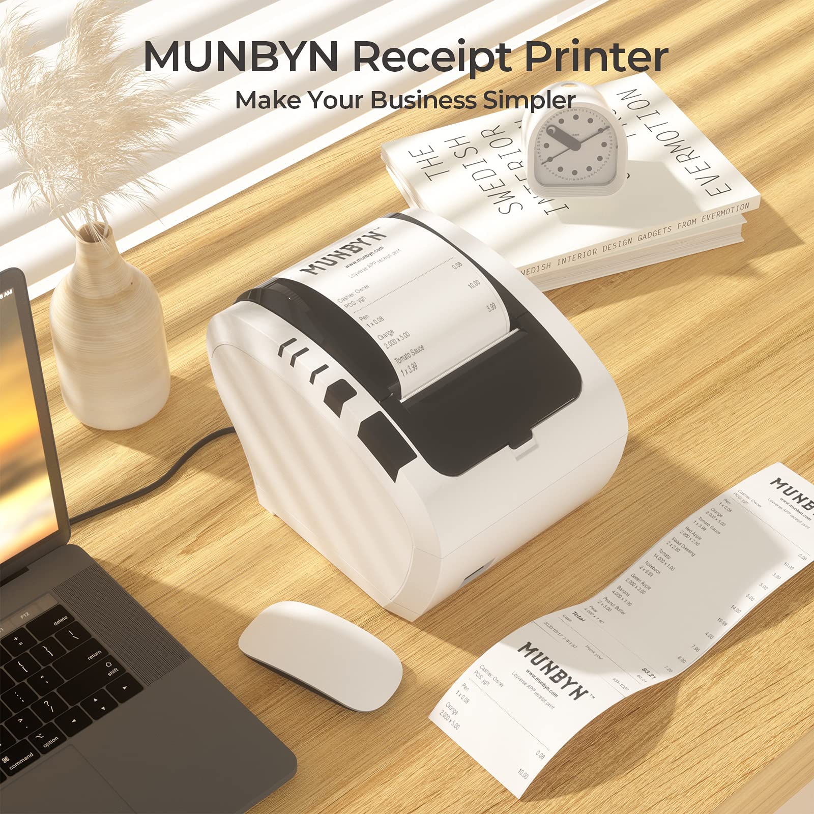 MUNBYN 80mm Thermal Receipt Printer - USB/Ethernet POS Printer Compatible with Windows, Mac, Chromebook & Linux - High Speed Auto Cutter with ESC/POS Support - Ideal for Retail Stores, Restaurants & Small Business POS Systems