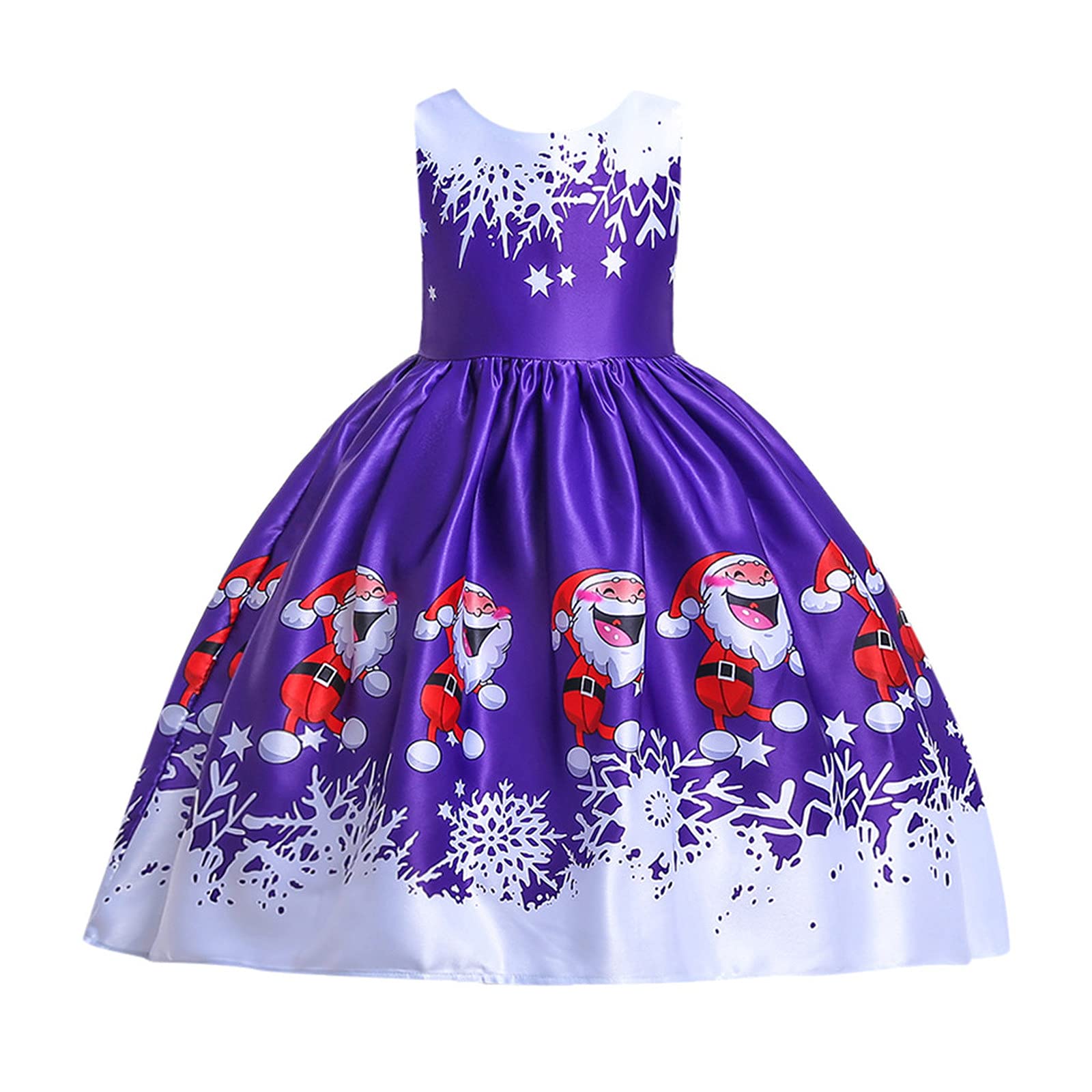 Yucode Girls Christmas Party Dress - Santa Claus & Snowman Lace Print Princess Gown for Holiday Celebrations, Pageants & Photo Shoots