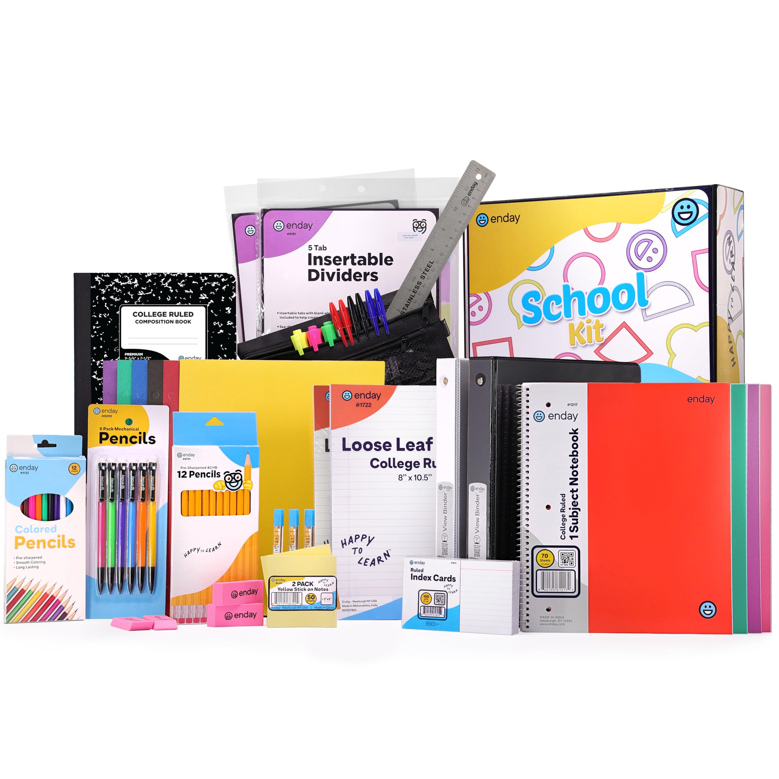 Premium 105-Piece Back to School Supplies Kit for High School & College Students - Essential School Supply Box for Girls & Boys | Perfect for Classroom, Dorm & Study Organization - by Enday