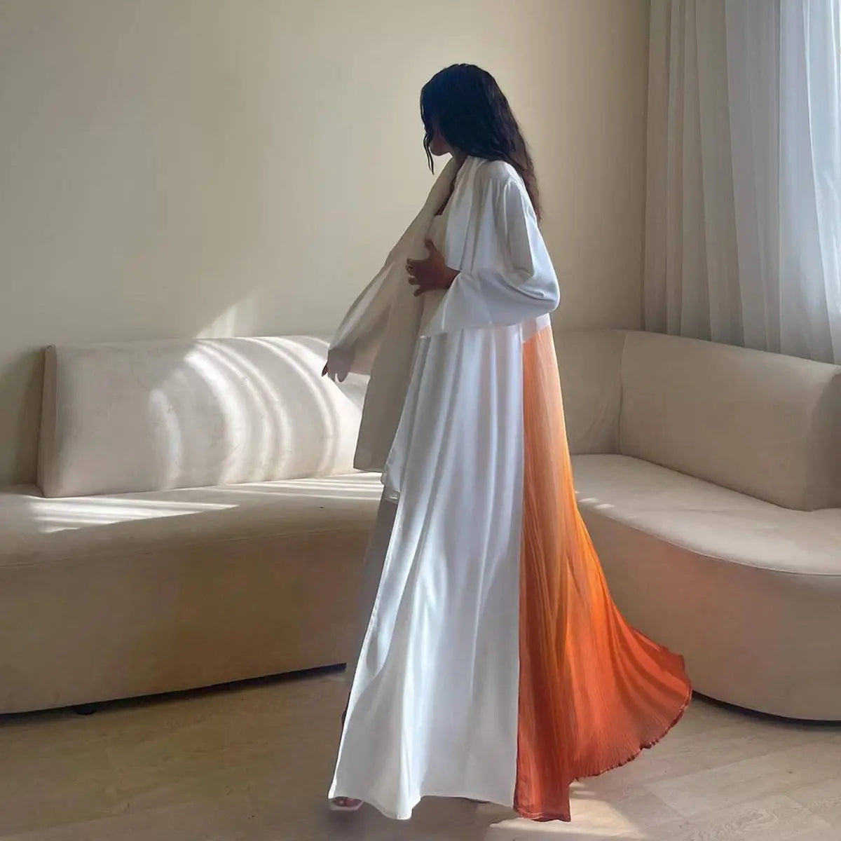 Elegant Chiffon Pleated Cardigan Open Abaya Dress for Women - Lightweight Cover-Up for Modest Fashion, Prayer, and Special Occasions