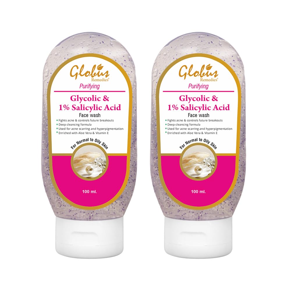 Globus Remedies Pimple Clear Face Wash with Glycolic Acid & 1% Salicylic Acid for Acne Treatment - 100ml (Pack of 2) - Gentle Daily Cleanser for Oily & Acne-Prone Skin | Perfect for Teens & Adults