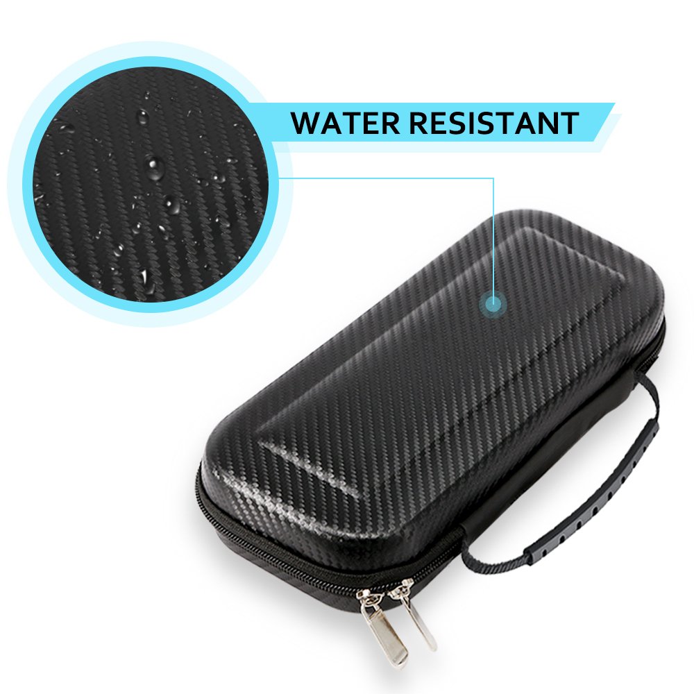 Premium Carbon Fiber Hard Travel Case for Nintendo Switch with 2 Pack Tempered Glass Screen Protectors | Durable Protective Shell & Carry Pouch (Black) | Perfect for Gaming On-The-Go & Travel Protection