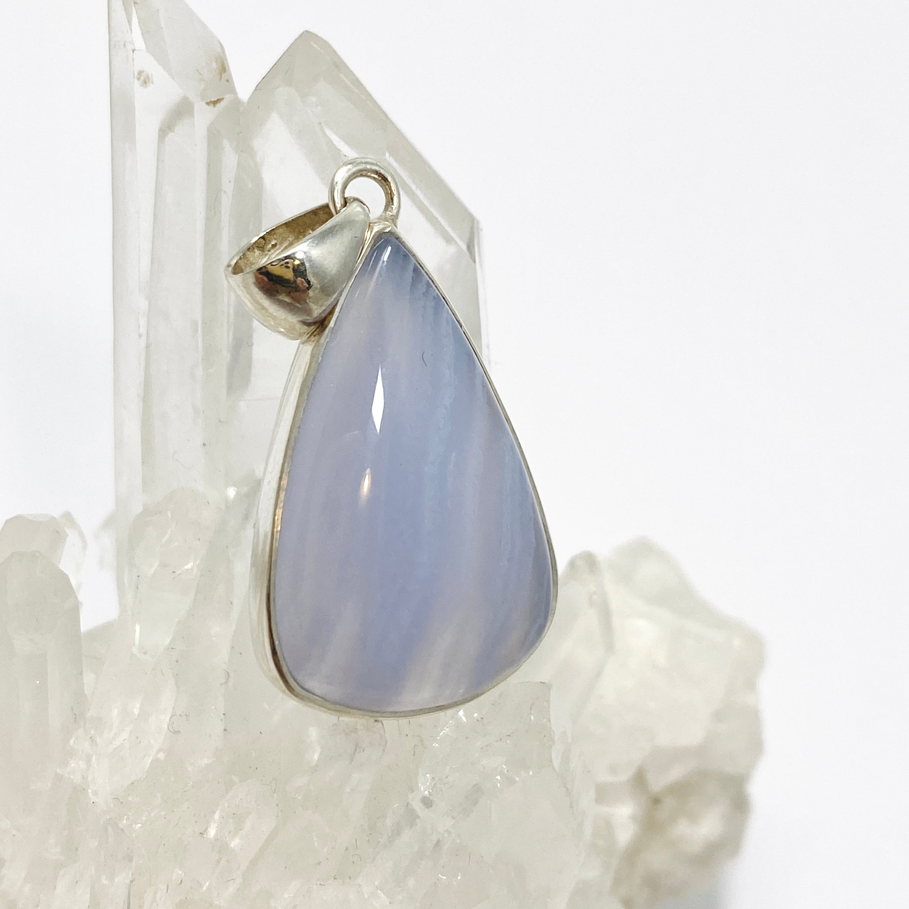 Blue Lace Agate Teardrop Cabochon Pendant KPGJ4828 - Natural Stone Jewelry for Women, Healing Crystal Necklace - Perfect for Meditation, Yoga & Spiritual Gifts