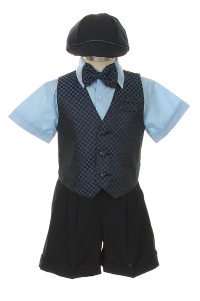 Baby Boys Tuxedo Dress Suit Set with Bowtie, Vest & Hat - Sky Blue & Navy Blue - Formal Outfit for Weddings, Parties & Photoshoots